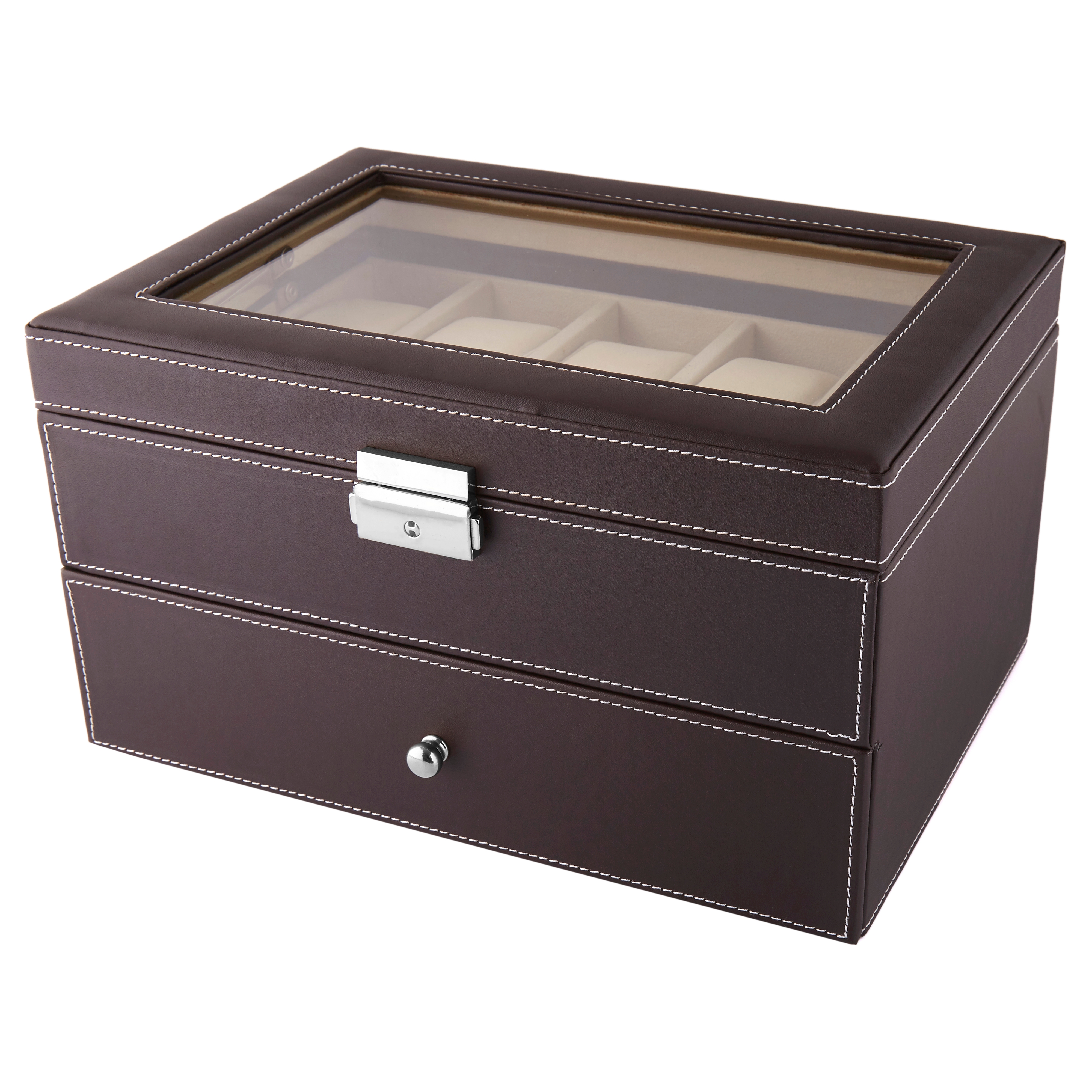 Brun Konstläder Klocklåda i Två Våningar - 20 klockor - 1