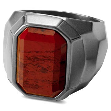 Jax | Silver-Tone Stainless Steel With Red Jasper Signet Ring