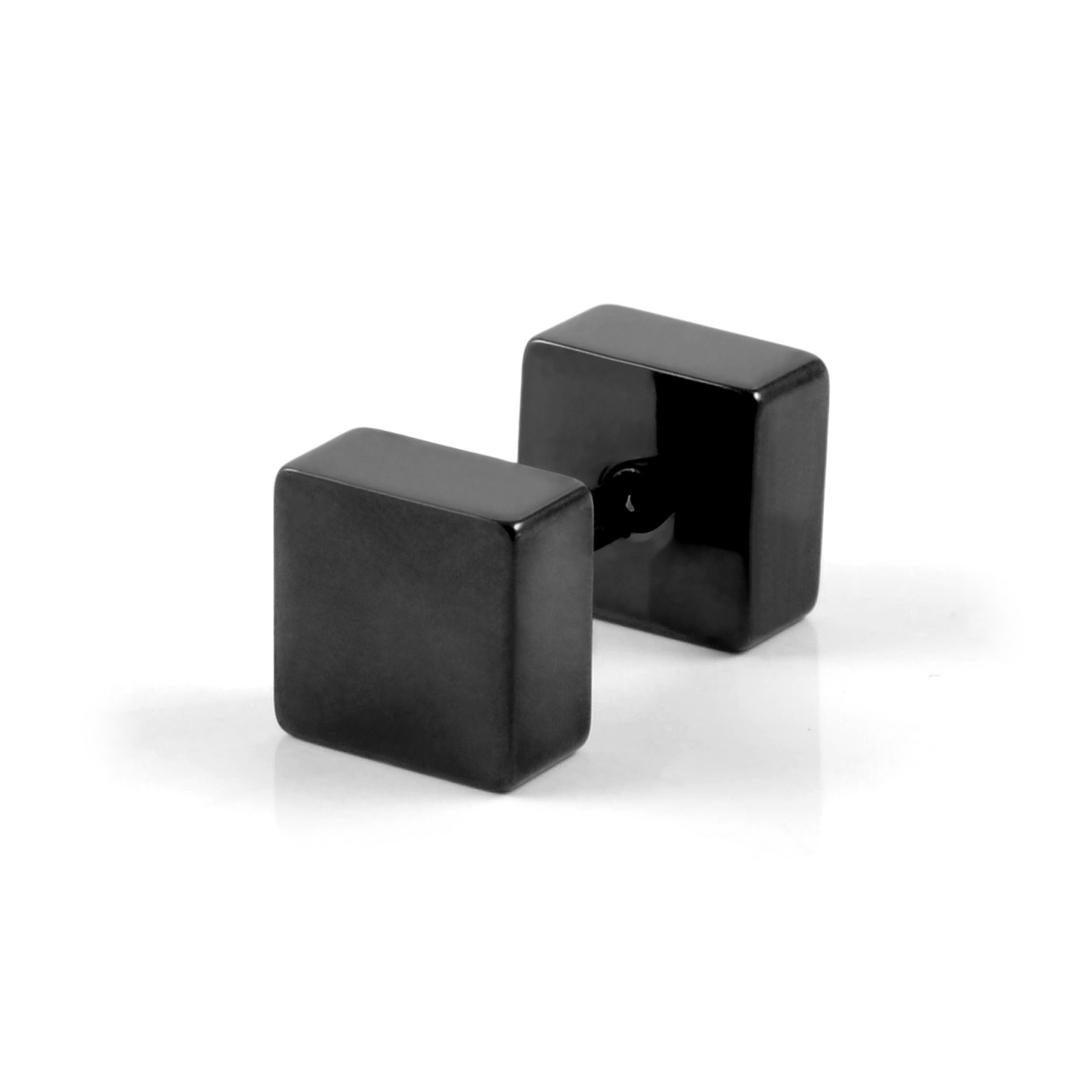 Fekete négyzet alakú bedugós fülbevaló - 6 mm