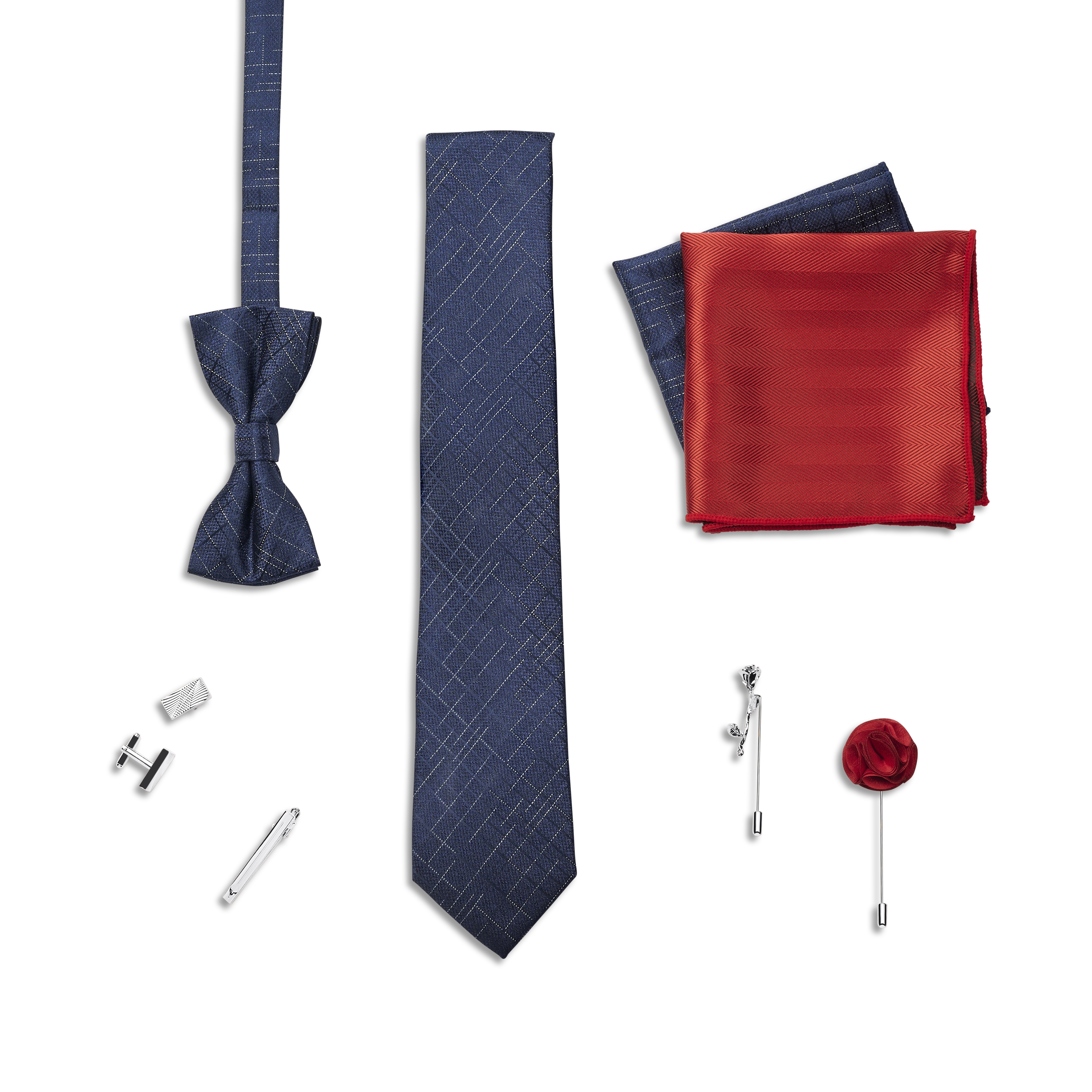 Darčeková krabička s doplnkami k obleku | Sada modrých, červených a strieborných tónov - 4