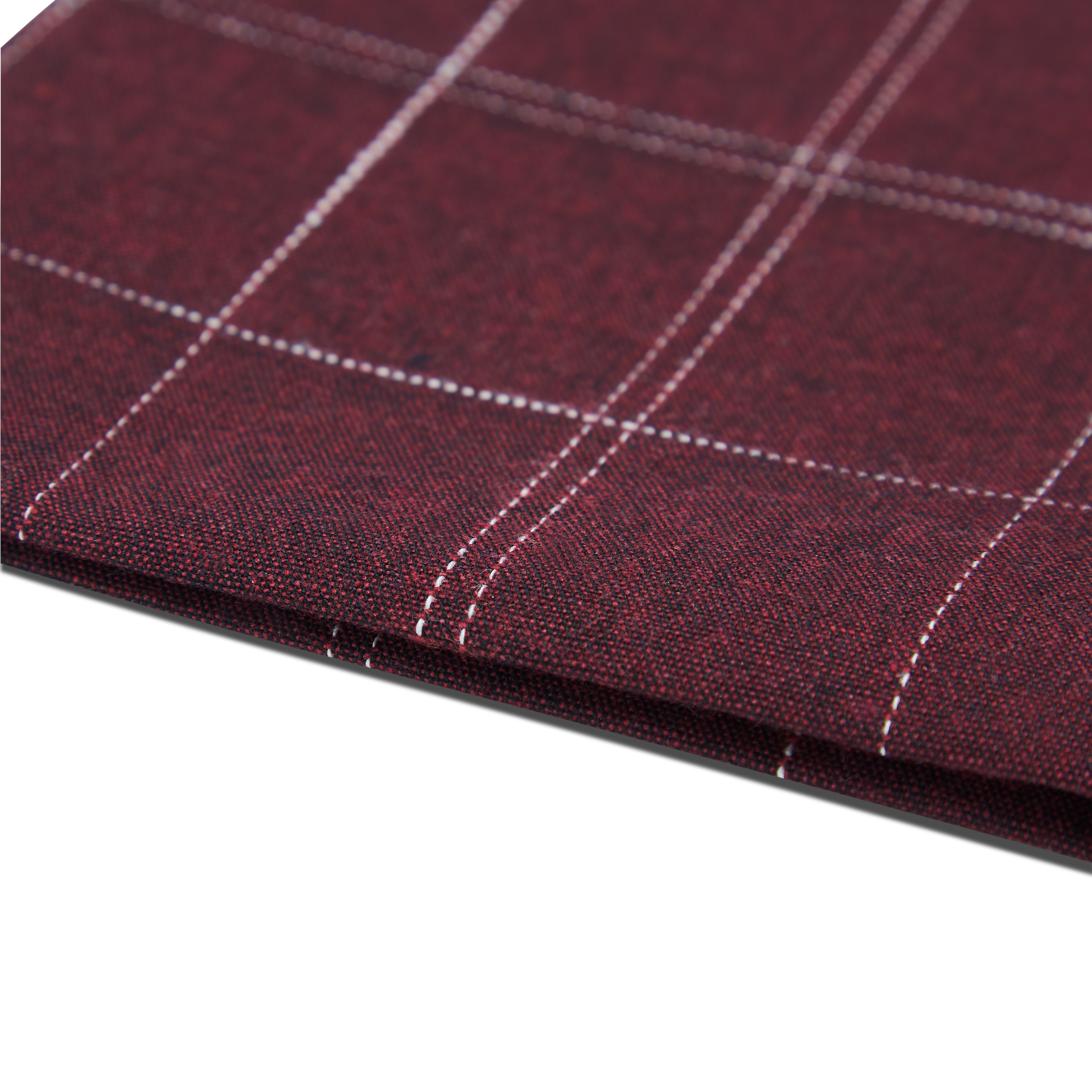 Burgundy & White Stitched Cotton Pocket Square - 3