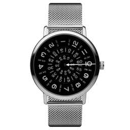 Ambitio | Silver-Tone Watch With Black Rotating Dial & Stainless Steel Mesh Strap