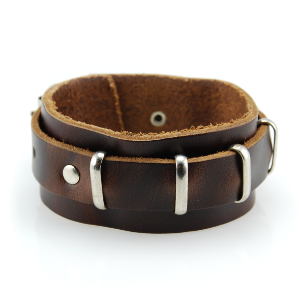 Brunt Stålstreget Læderarmbånd - 1