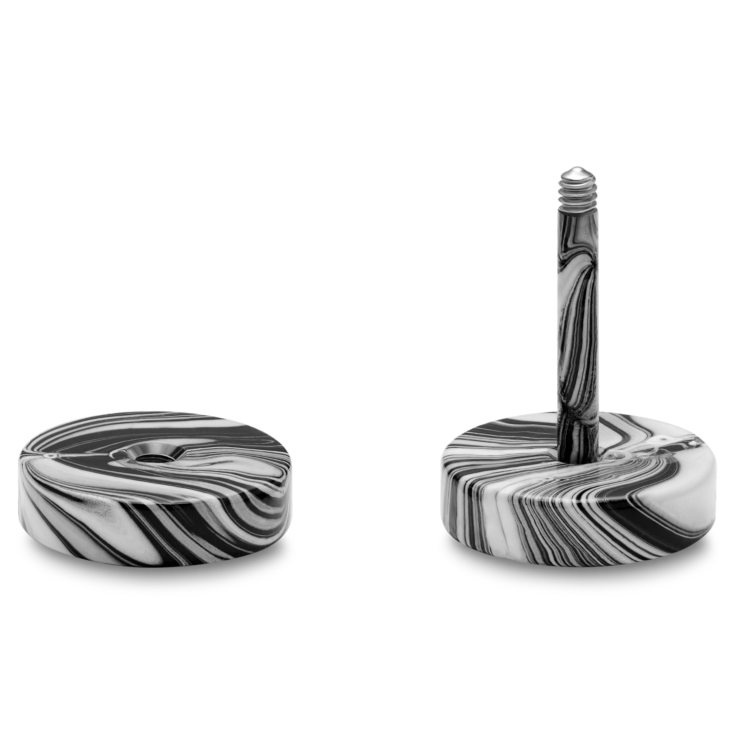 Satago | 8 mm schwarz & weißer Edelstahl Faux Plug-Ohrstecker - 2