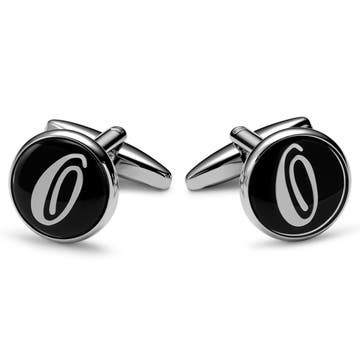 Round Silver-tone and Black Initial O Cufflinks