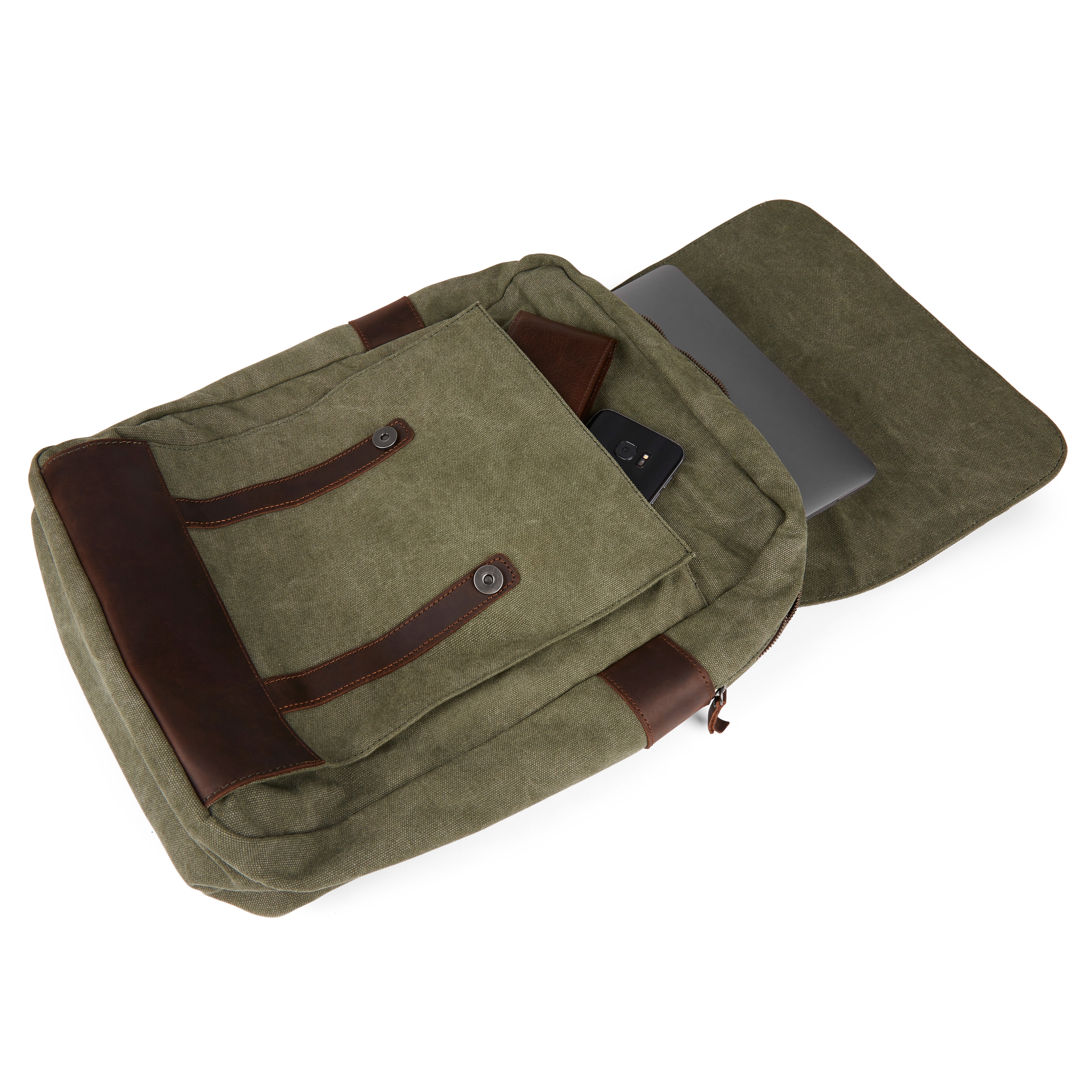 Tarpa, Classic Graphite Canvas & Tan Leather Backpack, In stock!