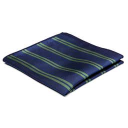 Green Twin Stripe Navy Silk Pocket Square