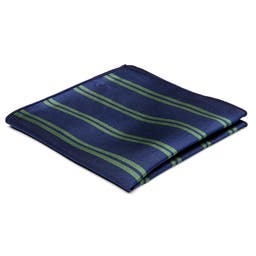 Navy Blue & Green Striped Silk Pocket Square