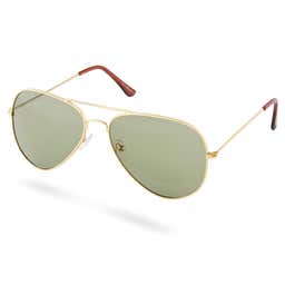 Χρυσαφί & Πράσινα Γυαλιά Ηλίου Aviator