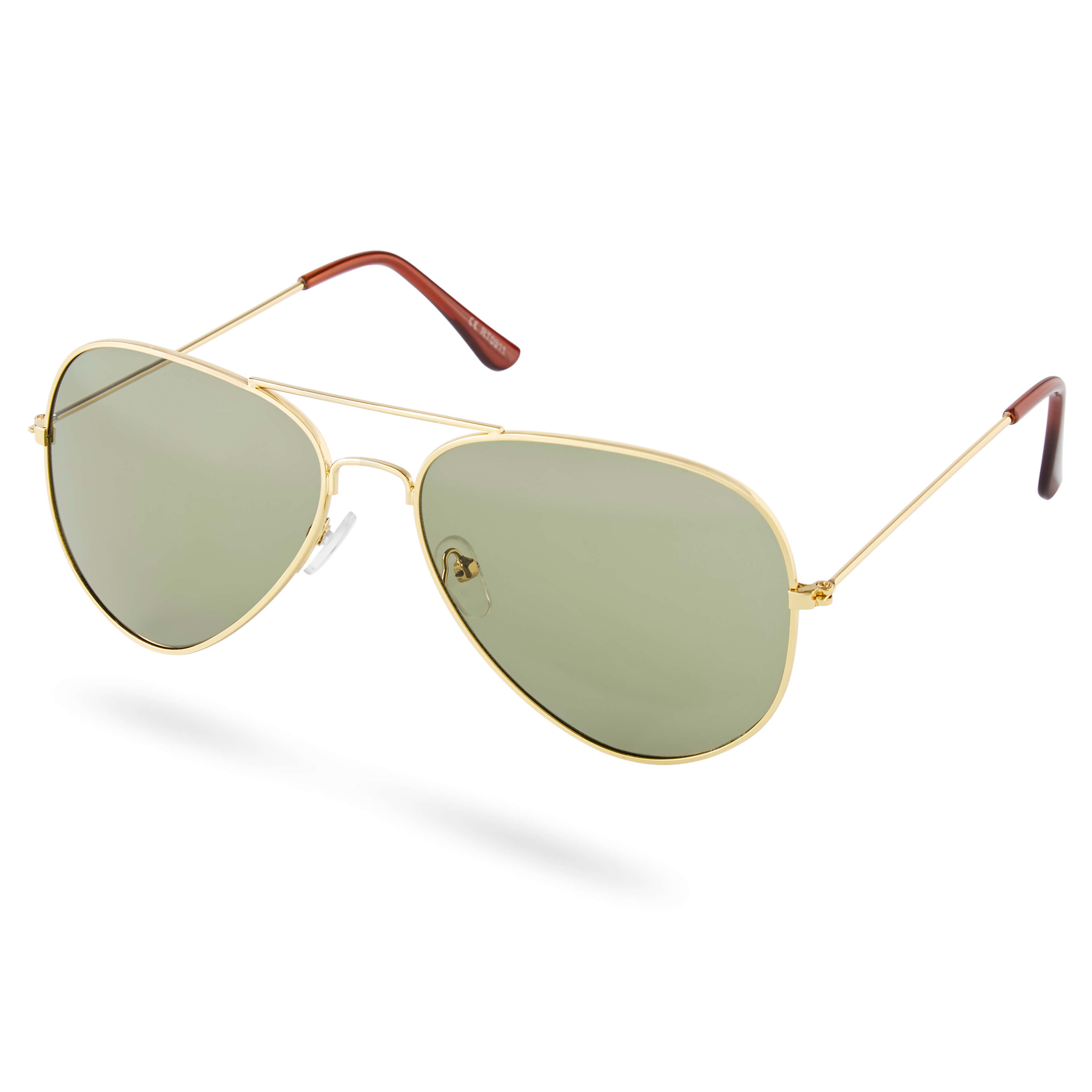 Gold-Tone & Green Aviators - 1 - primary thumbnail small_image gallery