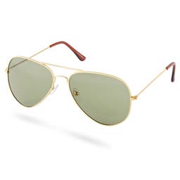 Gold-Tone & Green Aviator Sunglasses