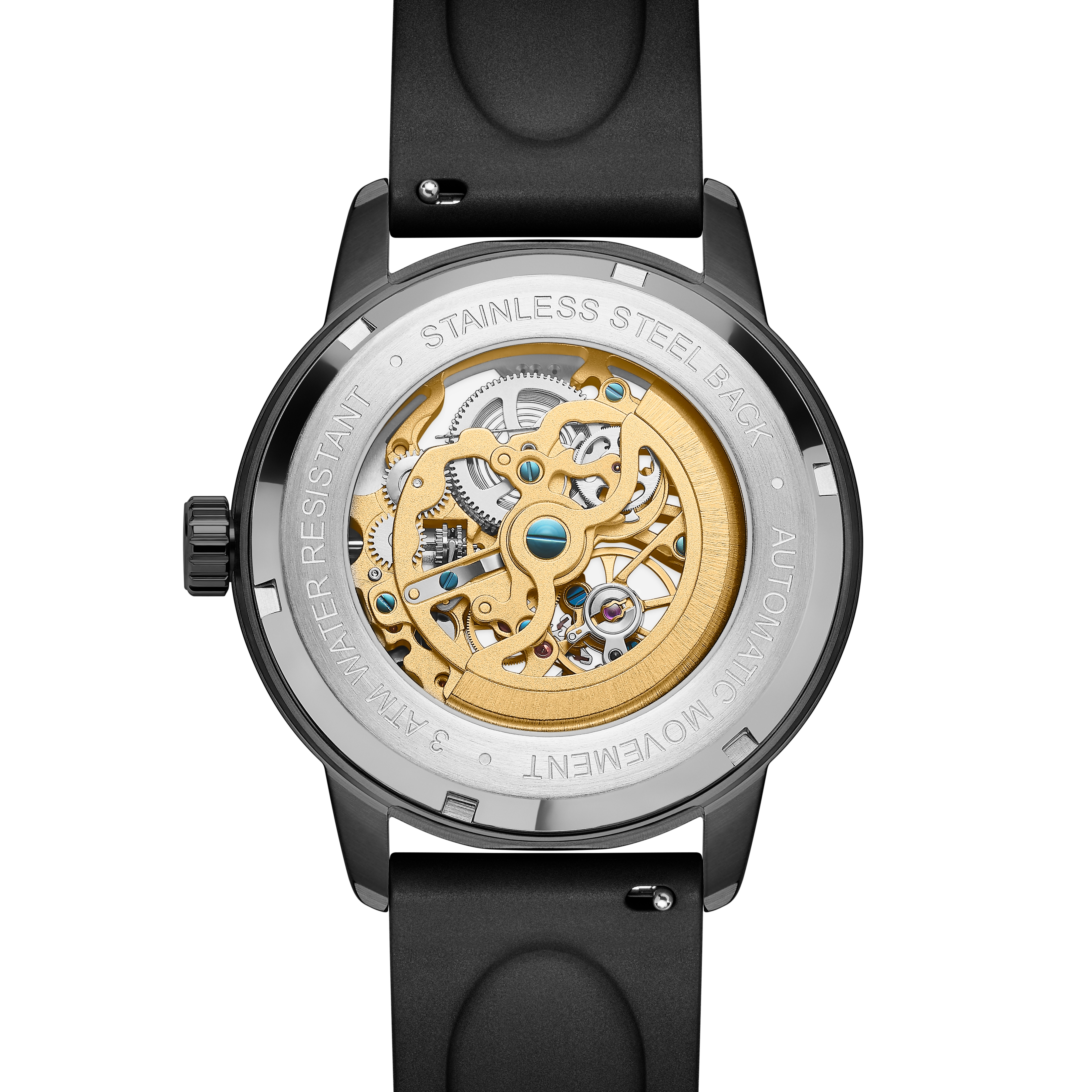 Dante II | Schwarze Skelettuhr mit Gummiarmbändern - 3