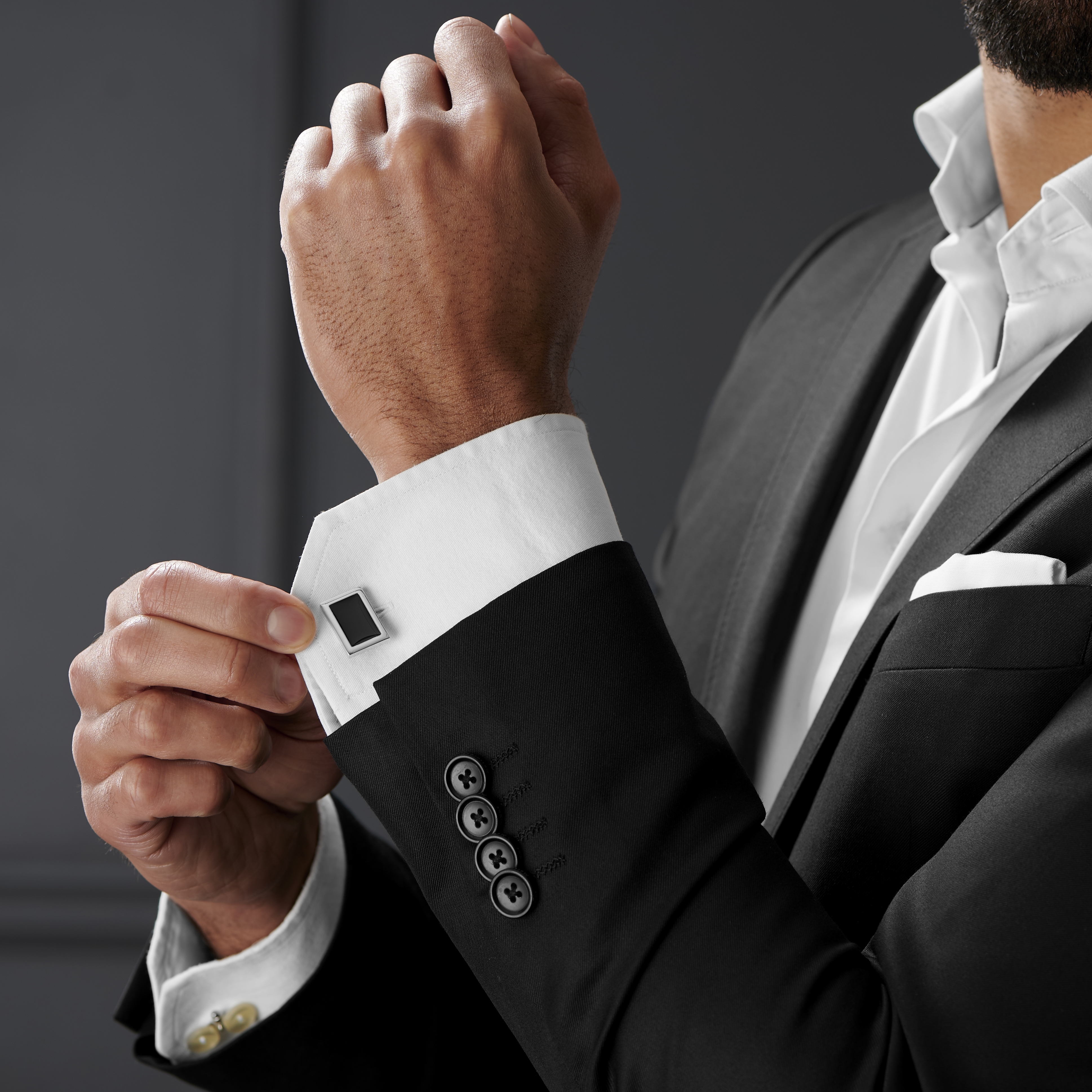 Svart Rektangulär Manschettknapp - 4