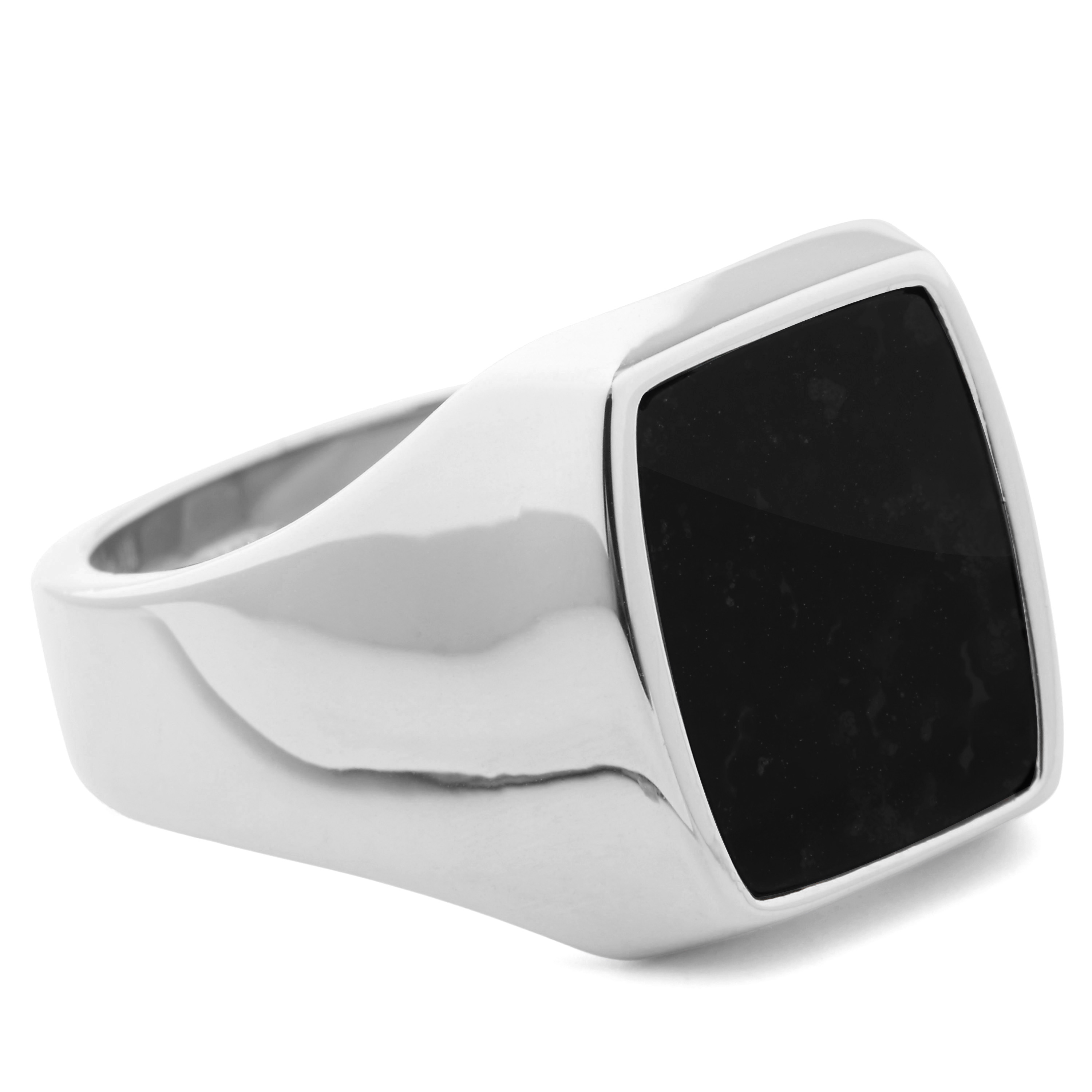 Large Onyx Signet 925s Silver Classic Ring - 2