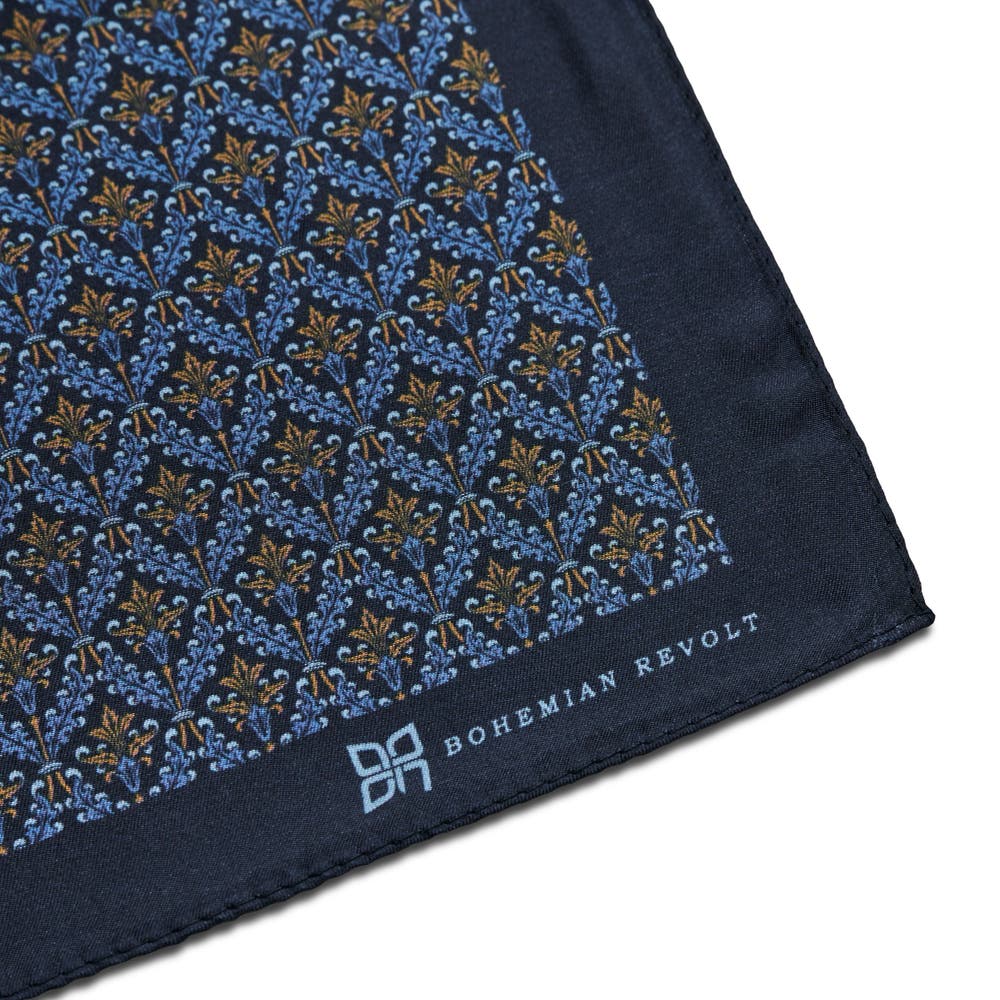 hover: Brux | Blue & Orange Patterned Silk Neckerchief hover: Brux | Blue & Orange Patterned Silk Neckerchief