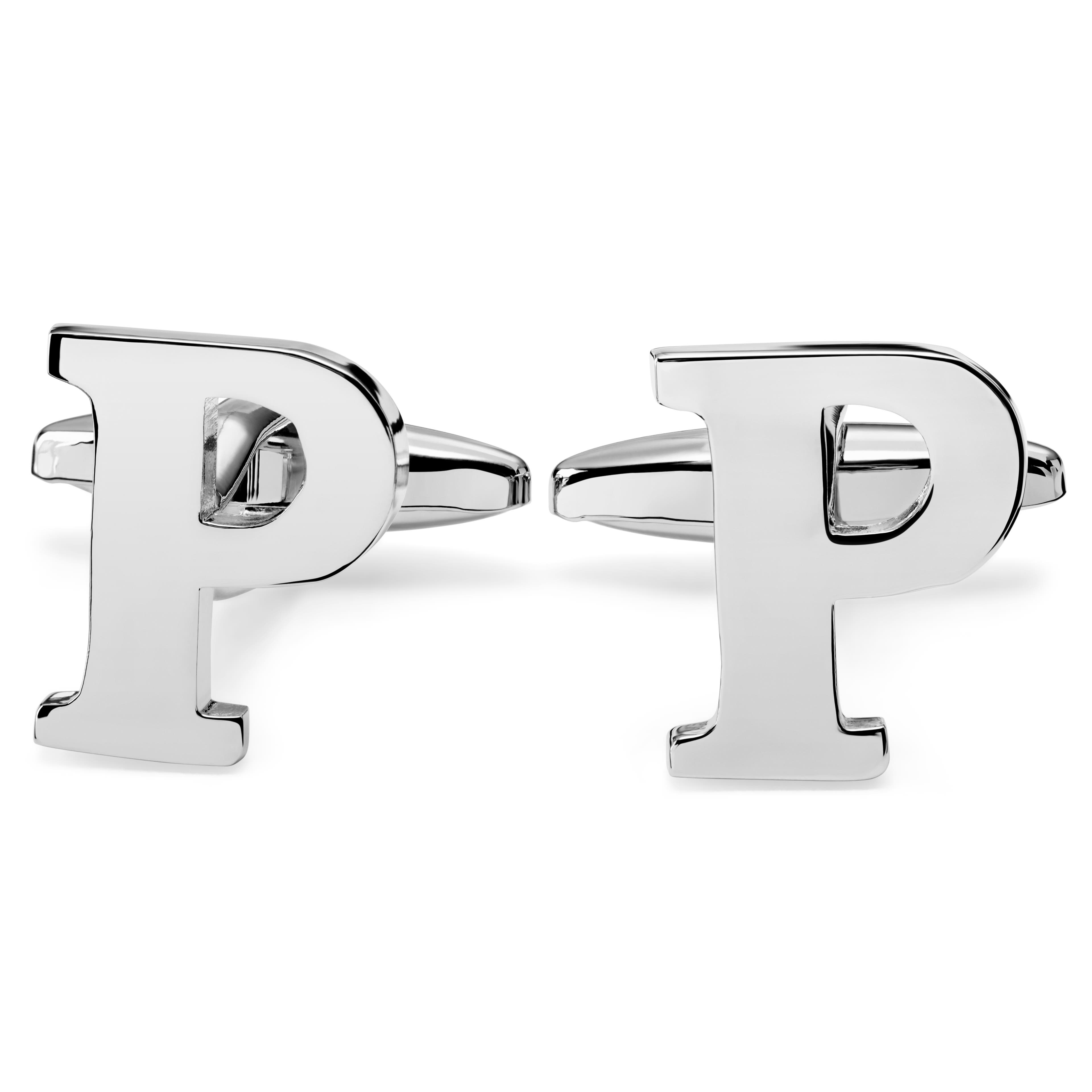 Silver-Tone Letter P Initial Cufflinks