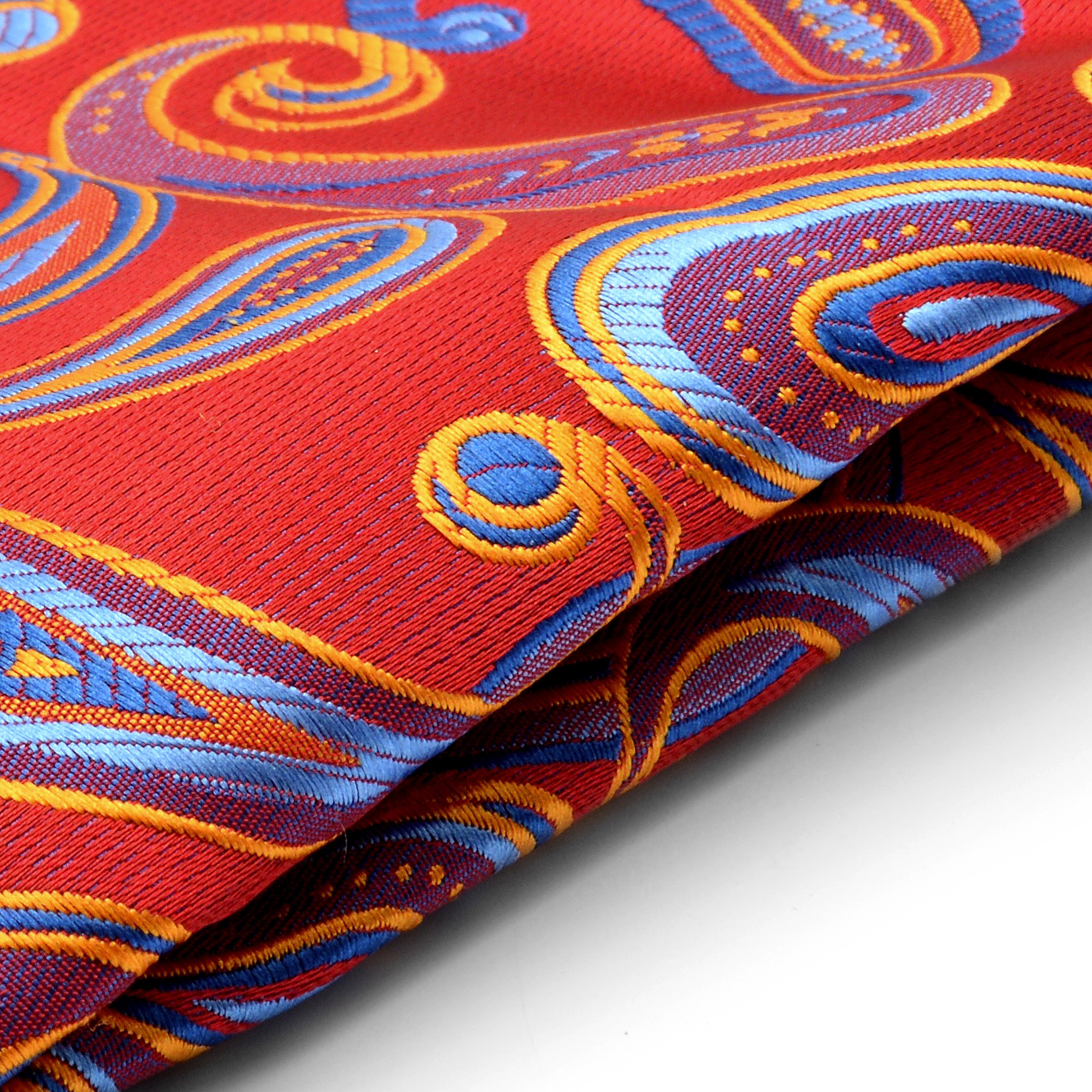 Red, Blue & Yellow Paisley Pattern Silk Pocket Square - 2