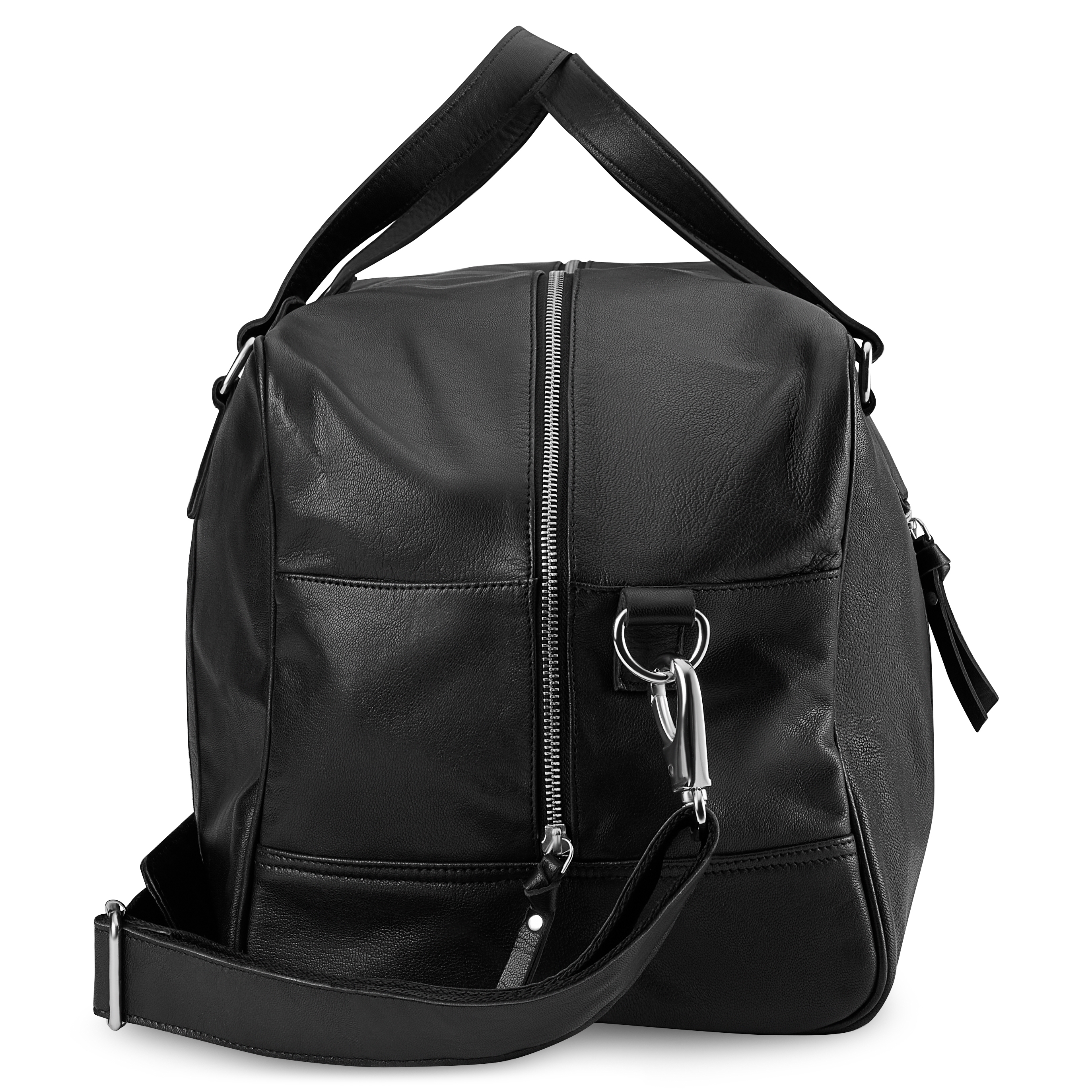 Fidei | Large Black Full Grain Goat Leather Weekend Bag - 4