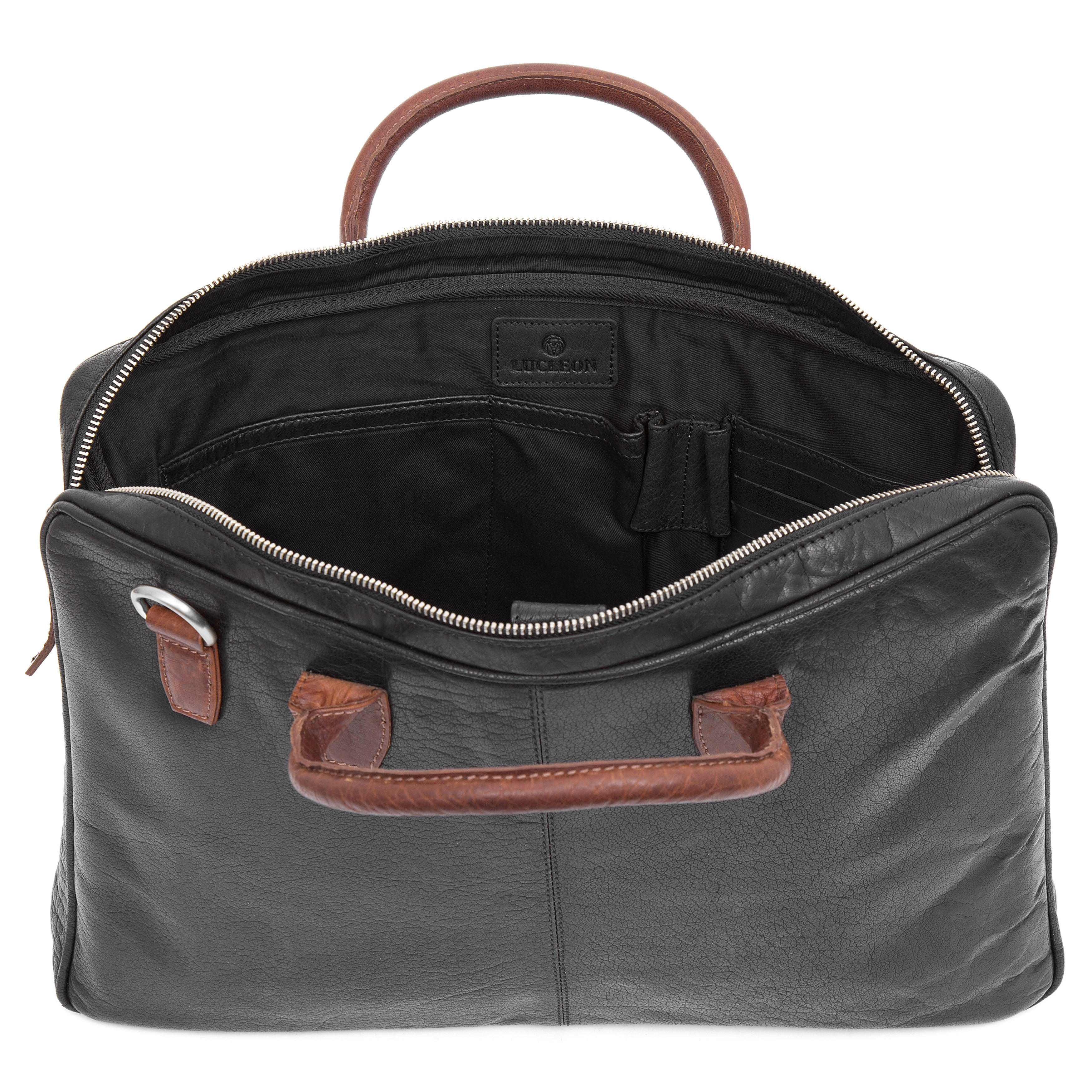 Montreal Executive õhuke 15" must & punakaspruun nahast kott - 10