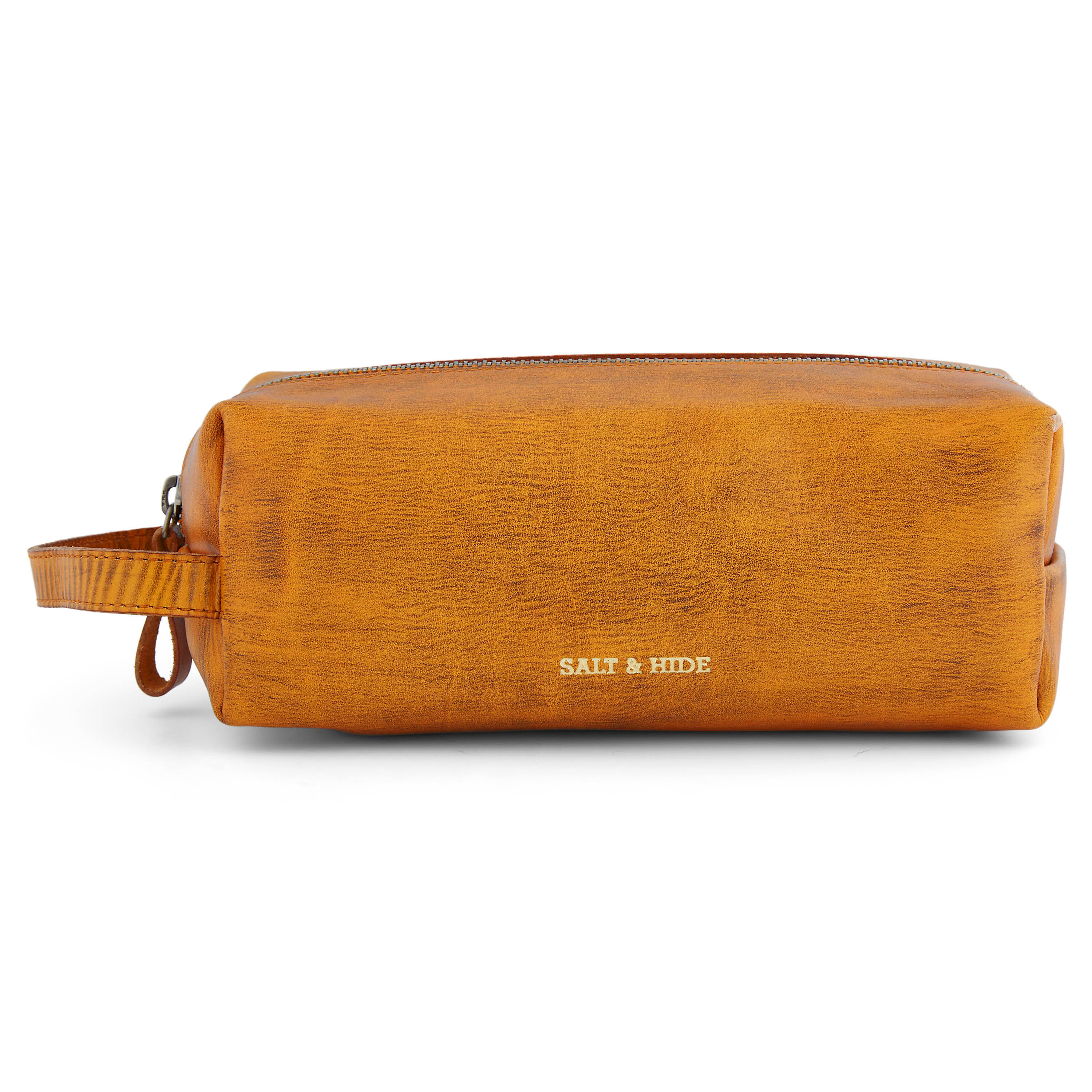 Keltaruskea nahkainen toilettilaukku - 4