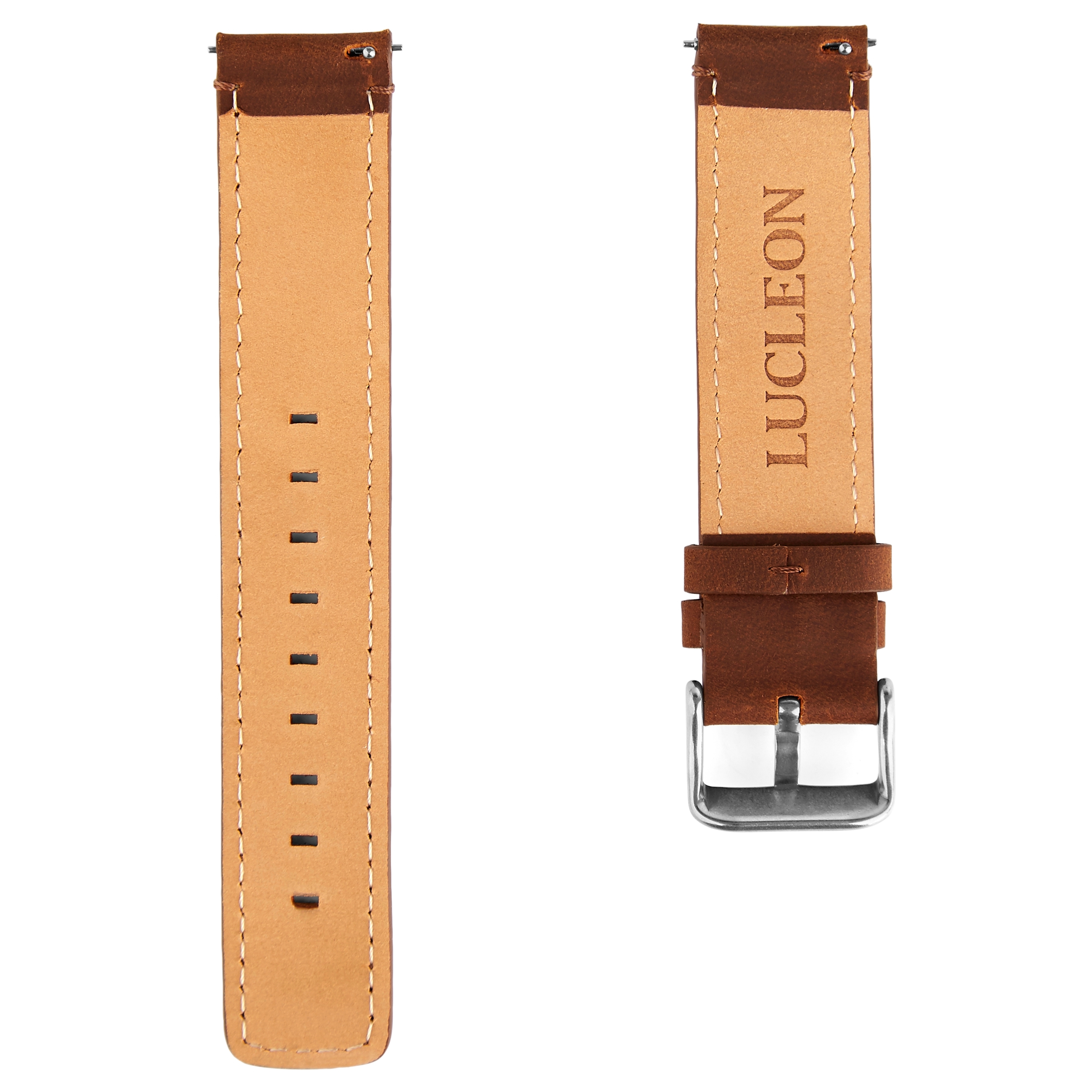 Tan & Silver-Tone Watch Strap with Tan Stitches - 3