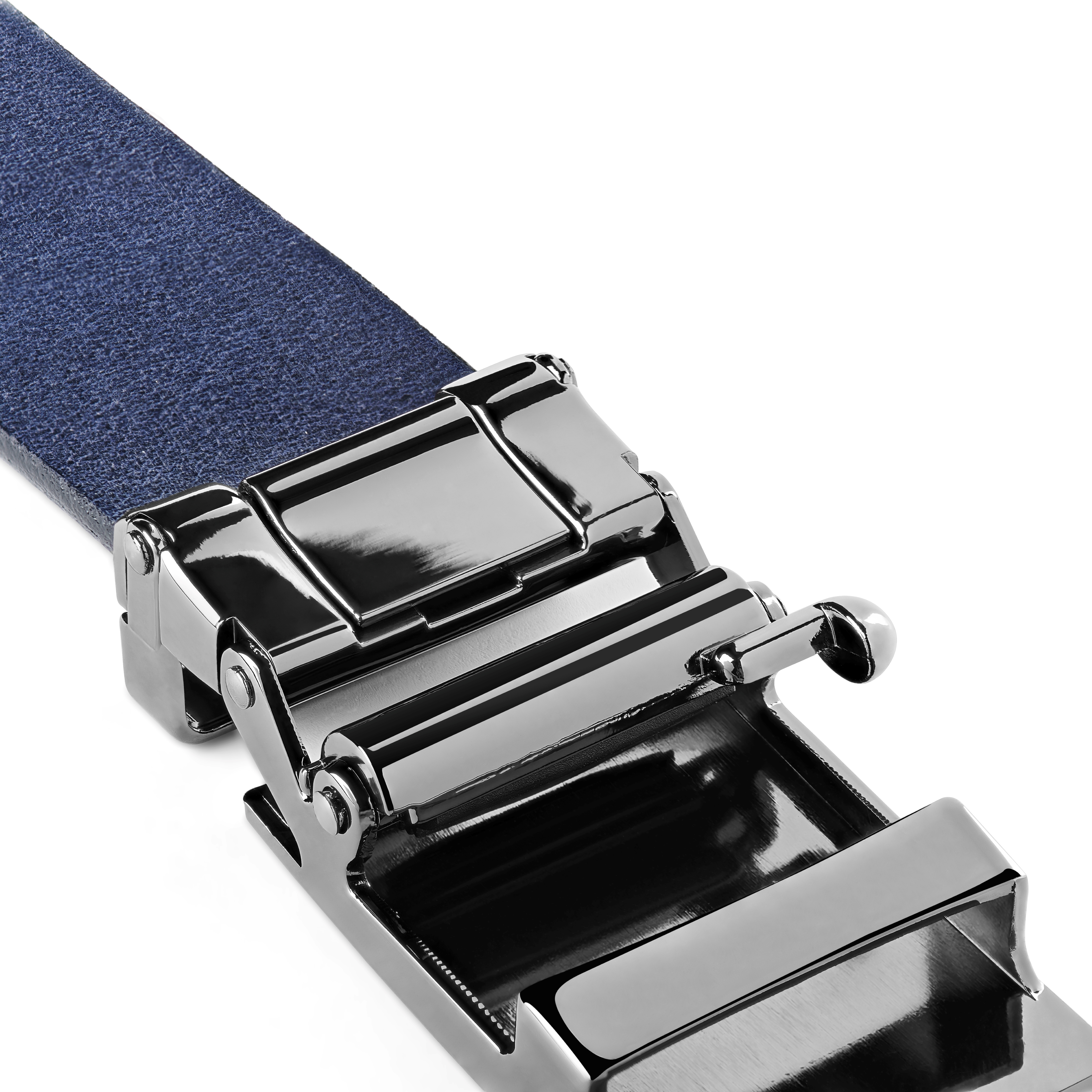 Ceinture en cuir pleine fleur bleu marine avec boucle à verrouillage automatique - 4