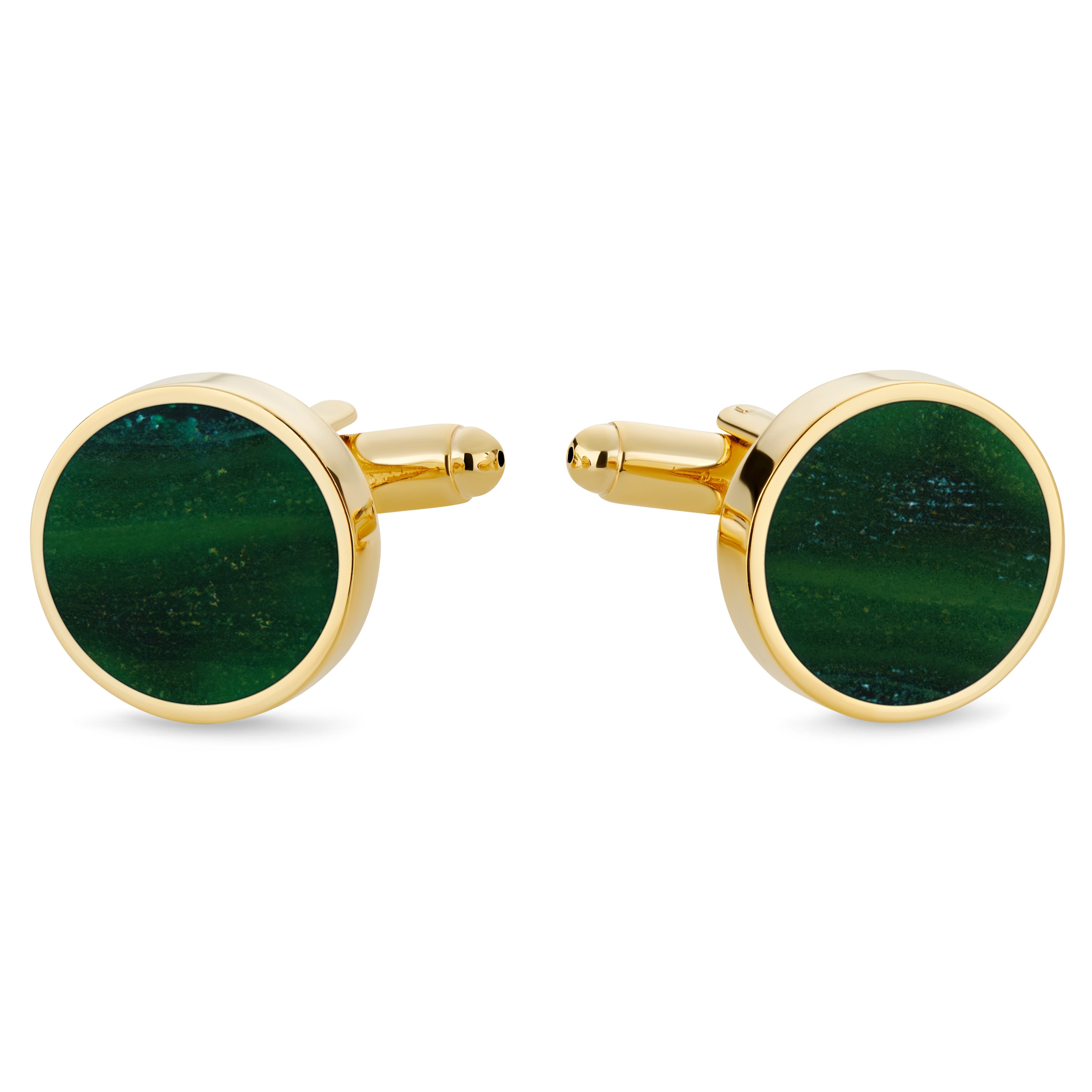 Round Gold-Tone Cufflinks with African Jade Inlay Round Gold-Tone Cufflinks with African Jade Inlay