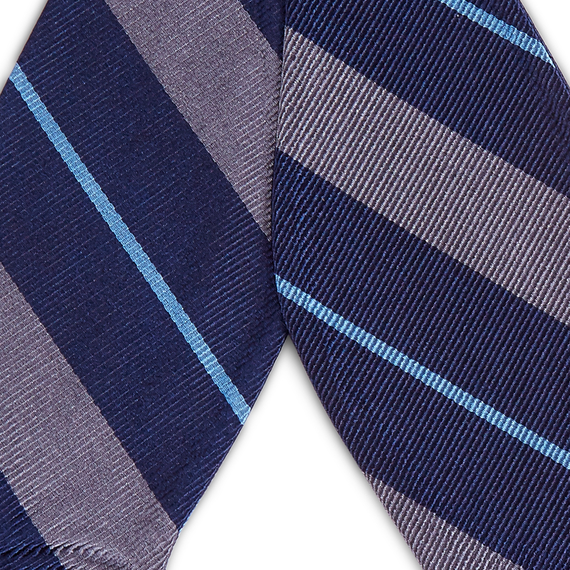 Grå, Blå og Marineblå Stripet Selvbinder Silkesløyfe - 2