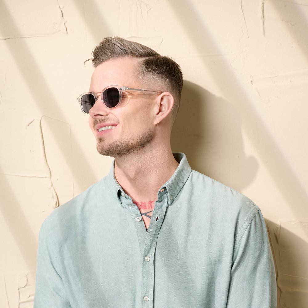 hover: Clear and Smokey Round Horn Rimmed Polarised Sunglasses hover: Clear and Smokey Round Horn Rimmed Polarised Sunglasses