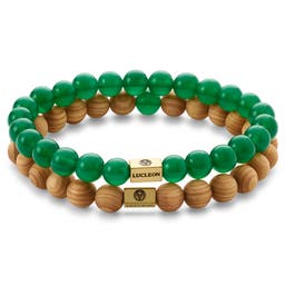 Ensemble de bracelets en jade vert et bois