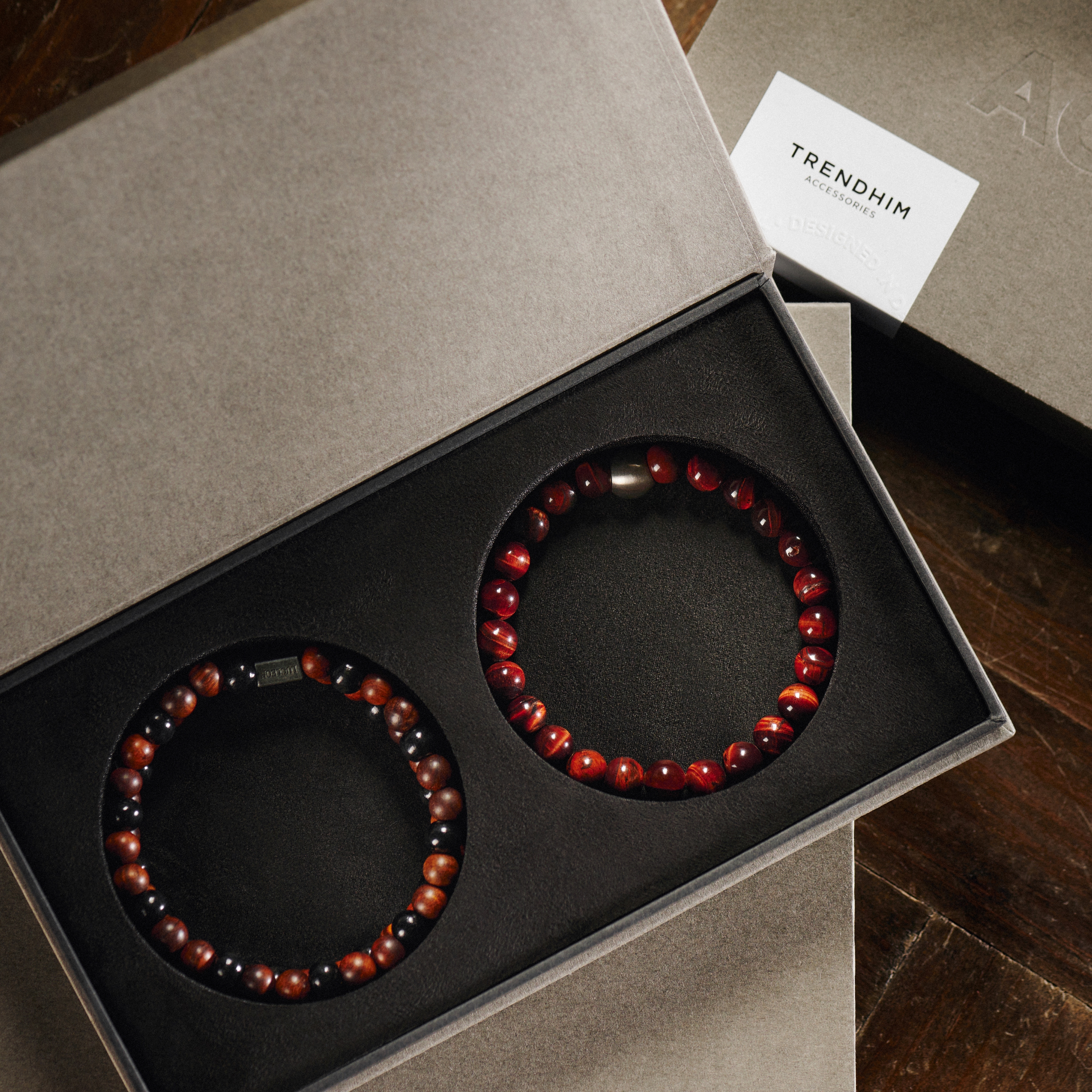 Caja de regalo de pulseras para hombre de primera calidad | Ojo de tigre rojo y madera - 6