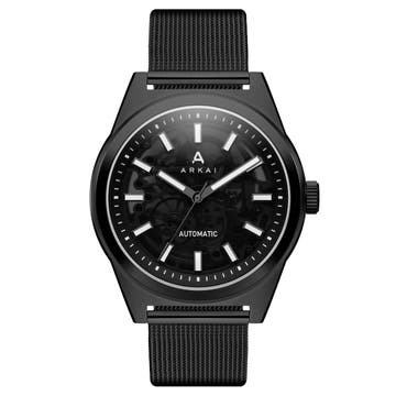 Caron | Automatické skeletové hodinky z nehrdzavejúcej ocele v čiernej farbe