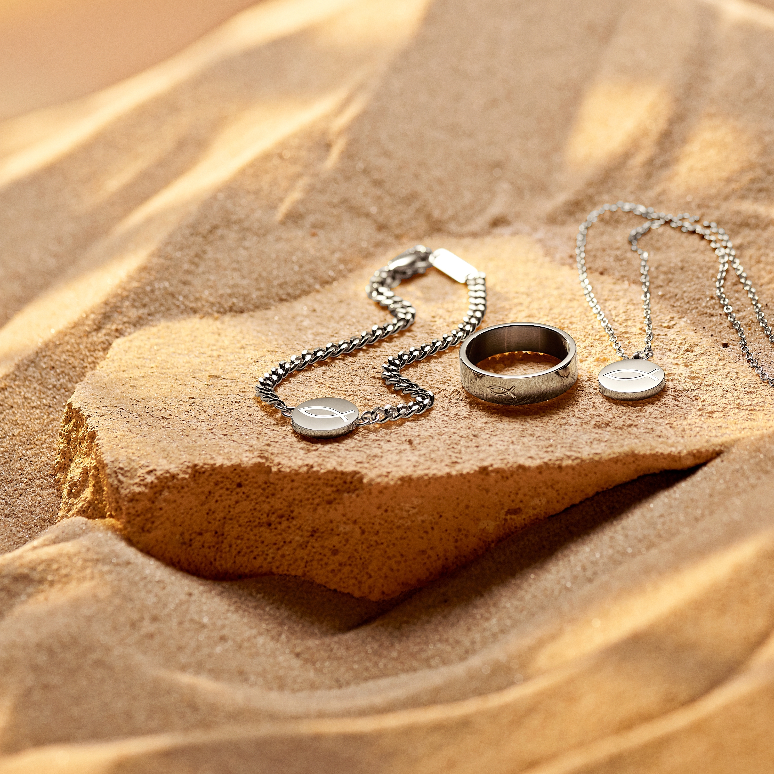 Unity | Silver-tone Stainless Steel Ichthus Circle Necklace - 3