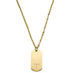 Zodiac | Gold-Tone Aries Star Sign Dog Tag Cable Chain Necklace