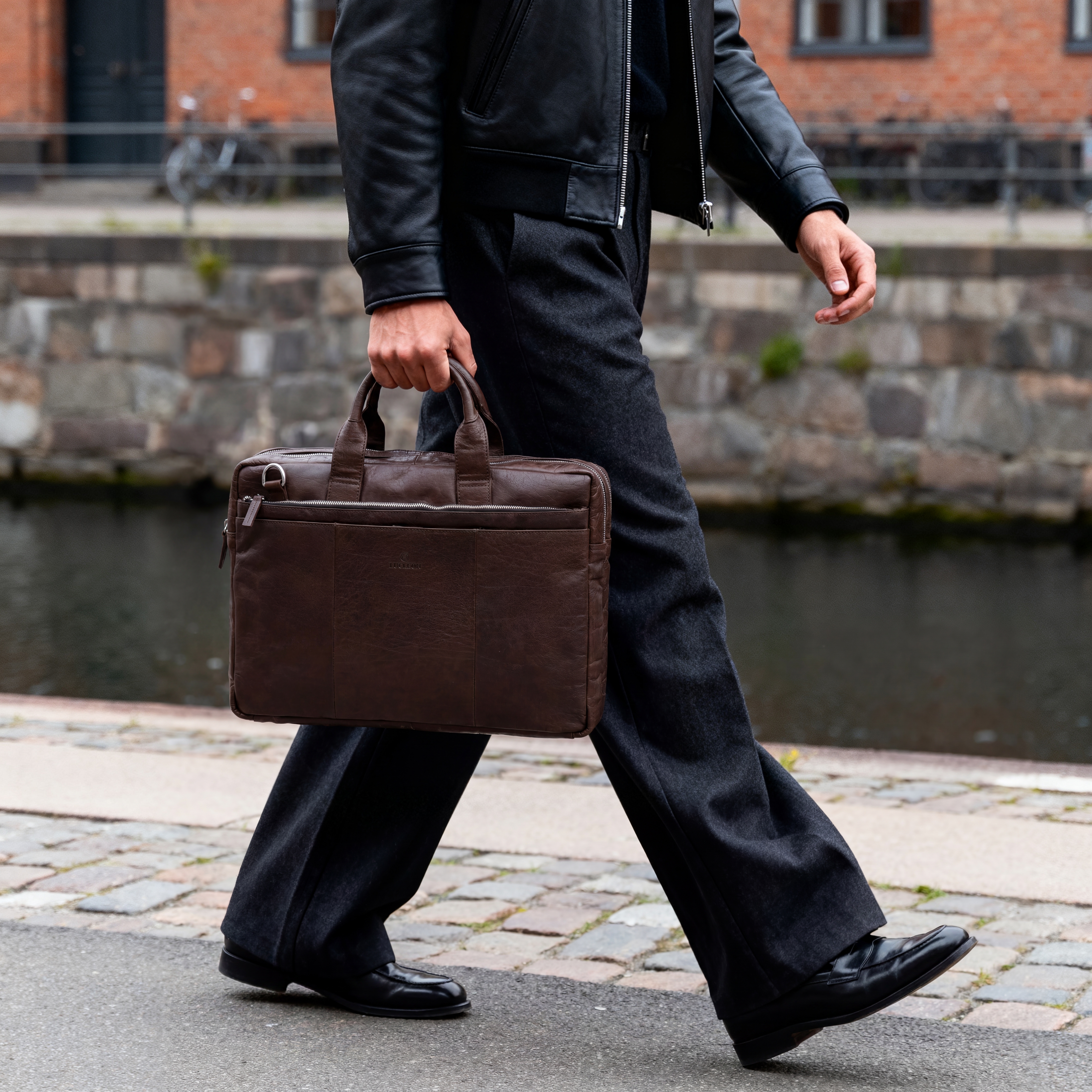 Montreal XL Brown Leather Laptop Bag - 4