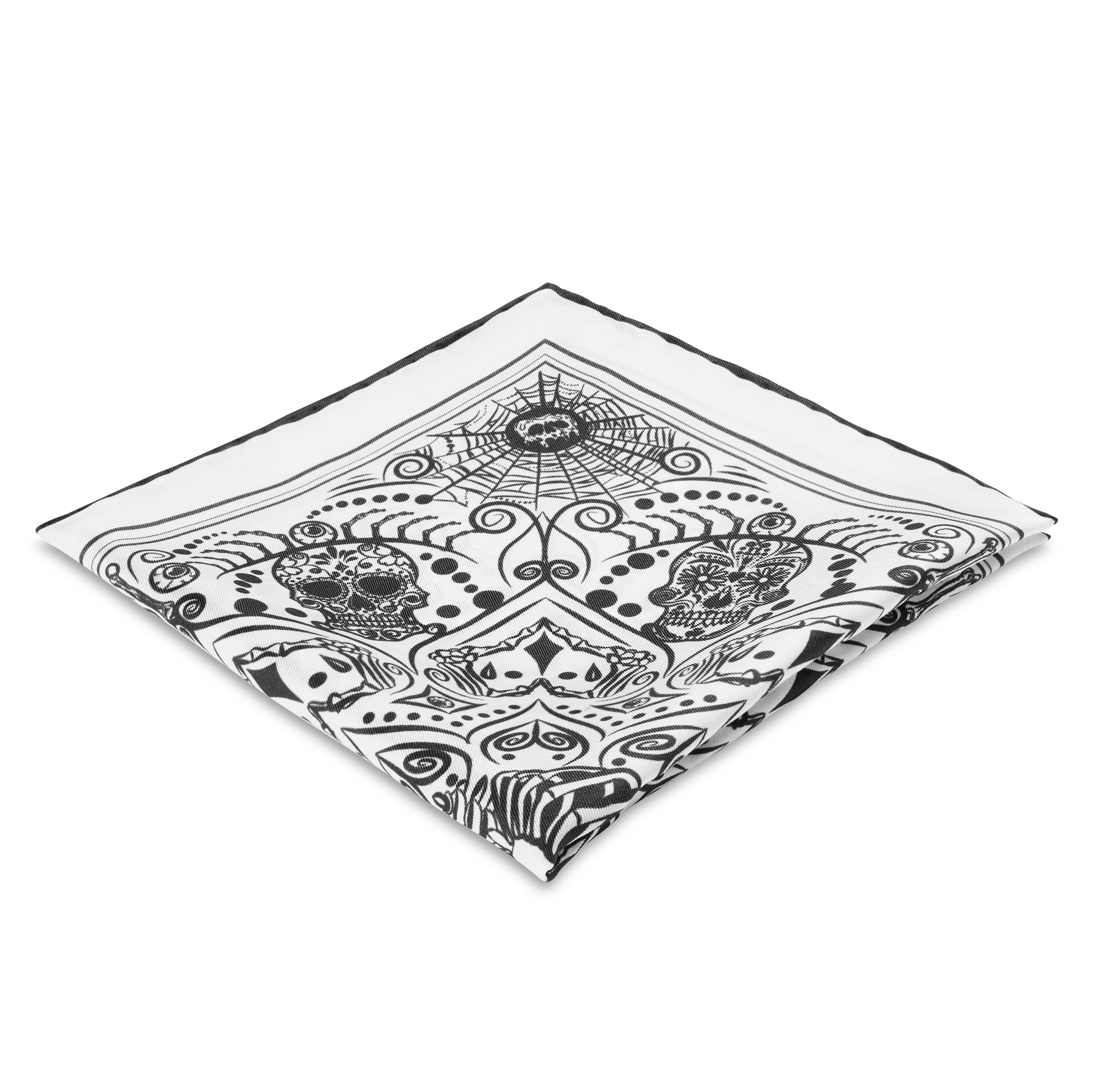 New Age | Black & White Skull Pattern Julia Art Design Silk Pocket Square