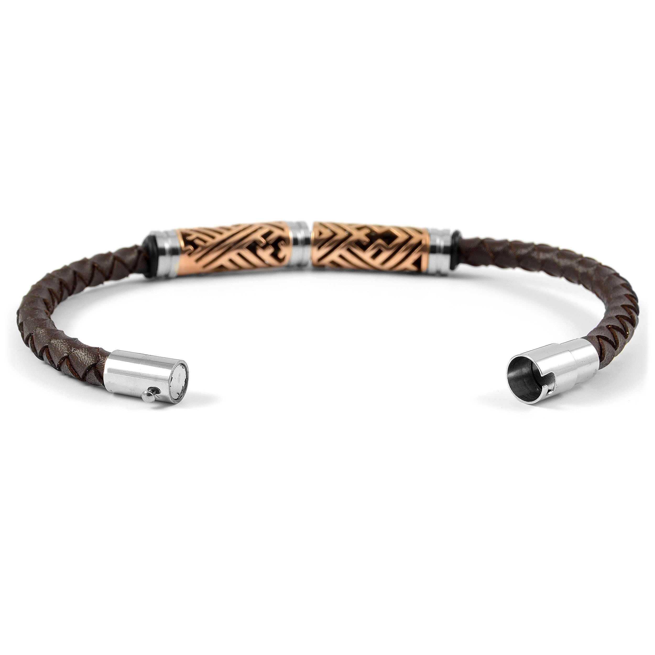 Brățară din piele cu detalii în tonuri aurii roz - 3