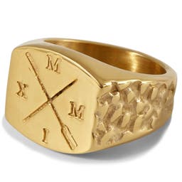 Gold-Tone Crossed Oars Symbol Signet Ring