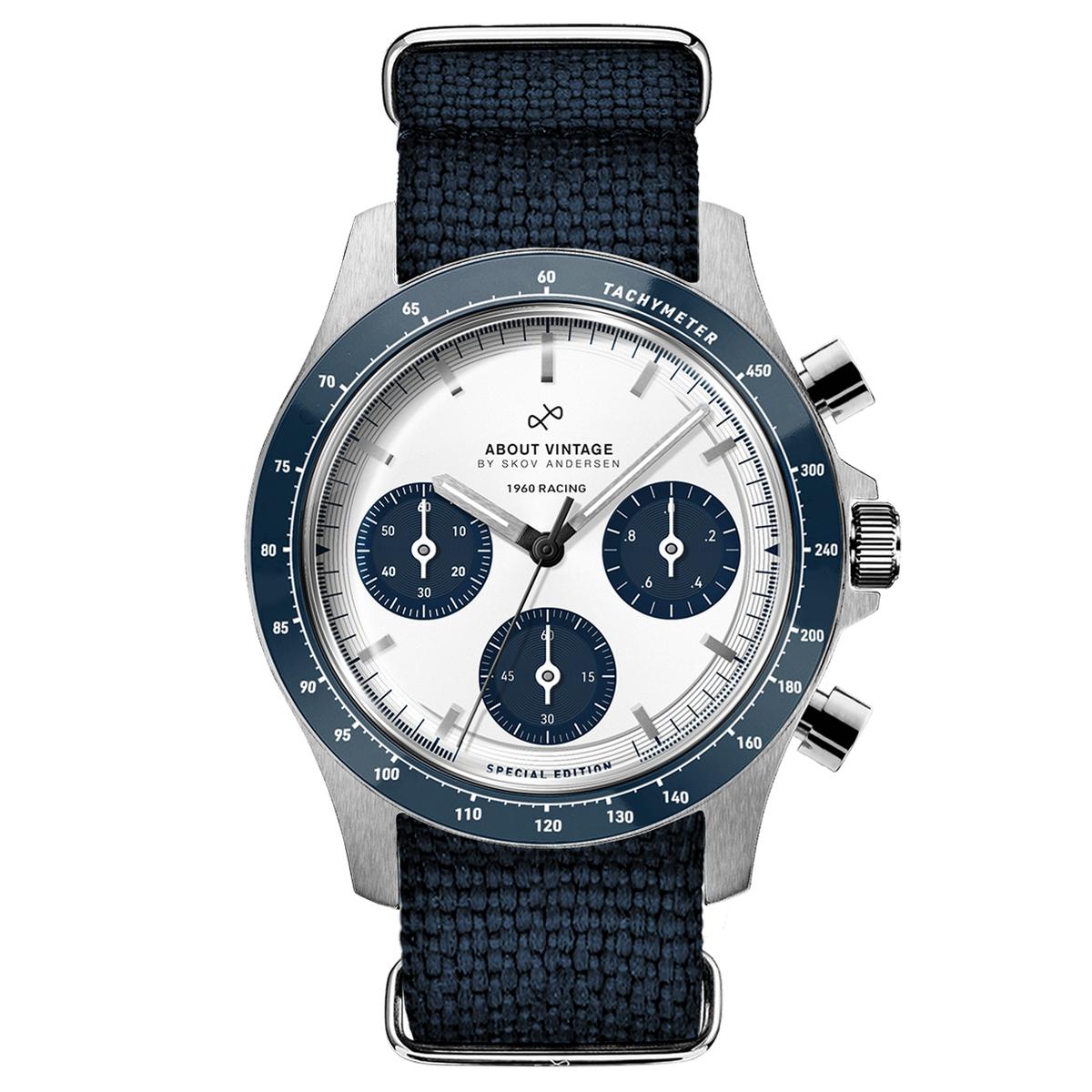1960 Racing Chronograph Surgical Steel, Navy White In stock