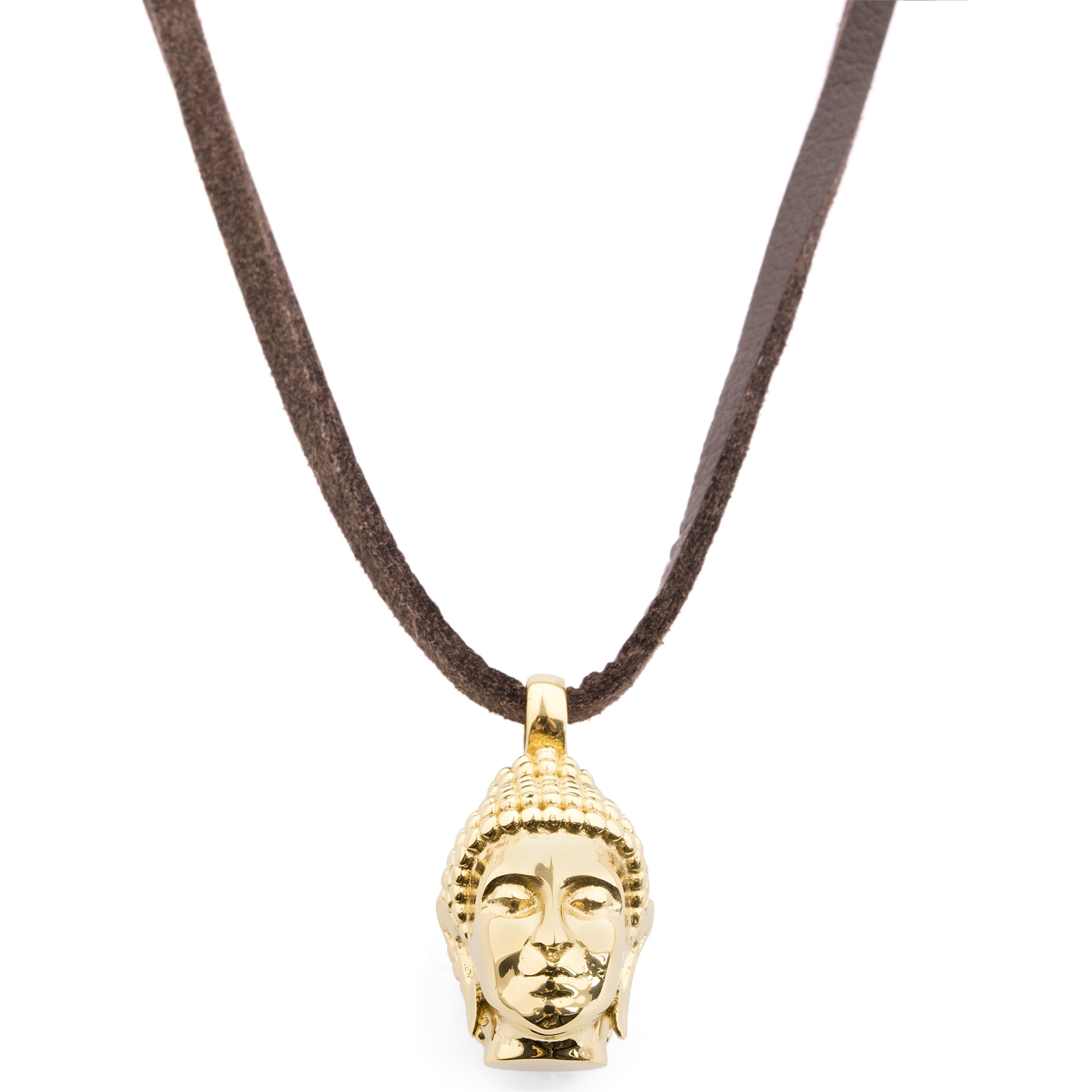 Colier din piele cu cap Buddha auriu