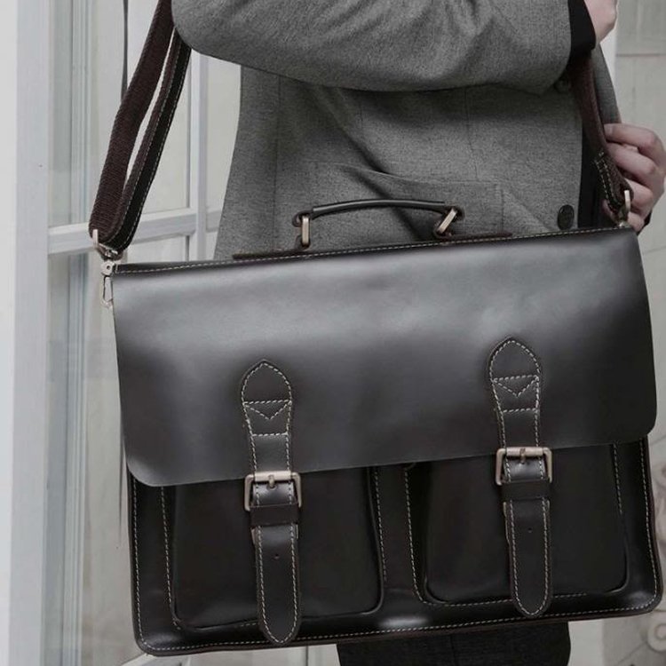 Черна кожена бизнес чанта - 6