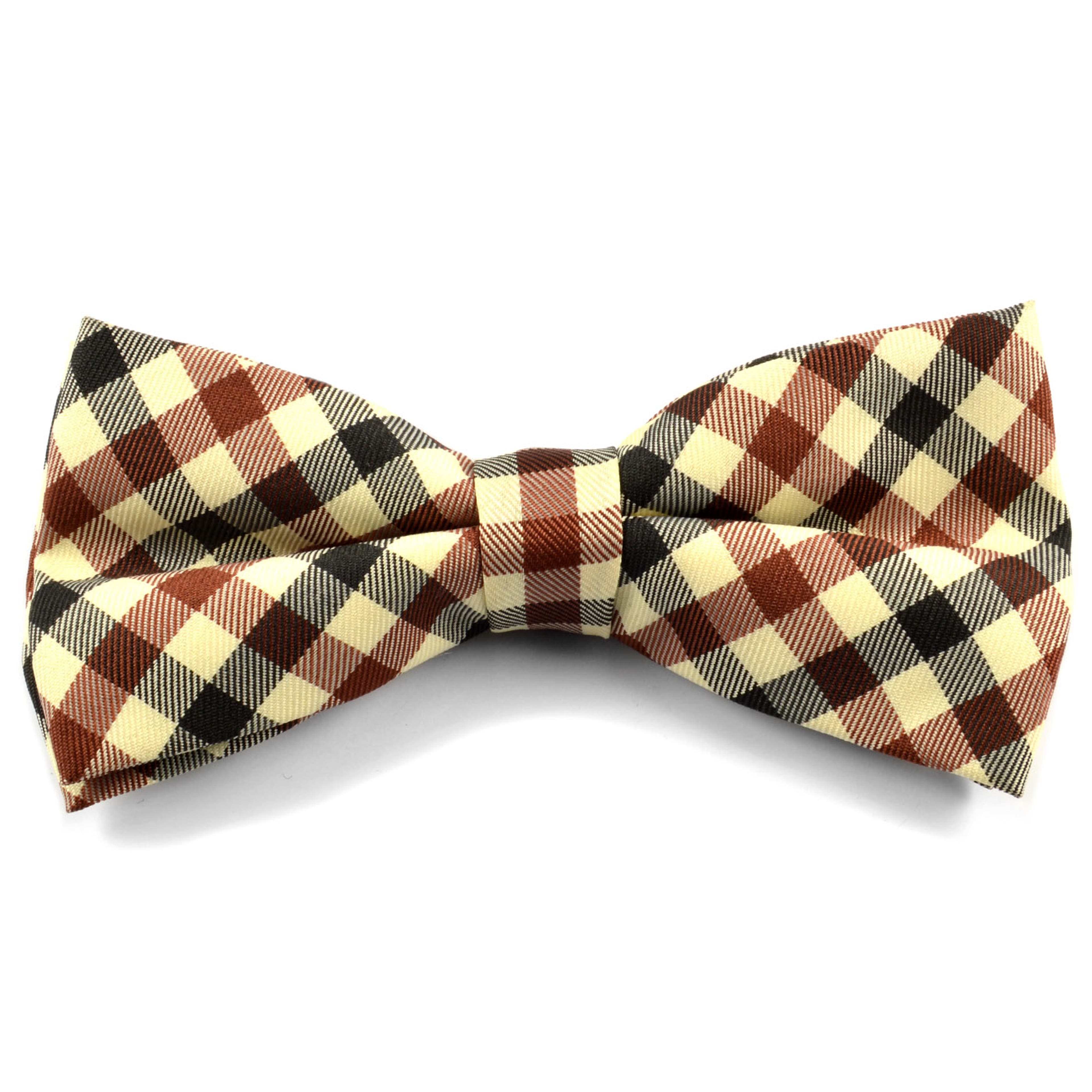 Cream Checkered Pre-Tied Bow Tie