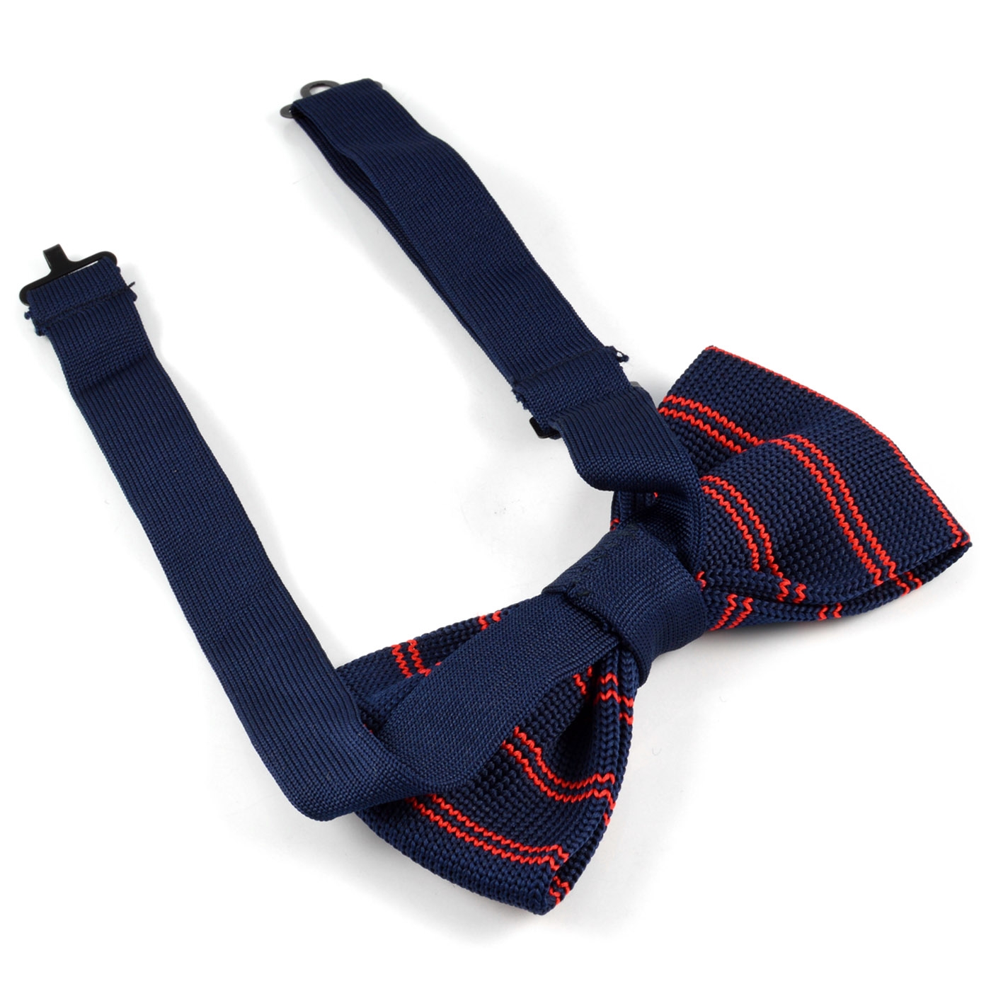 Navy Red-Striped Pre-Tied Bow Tie - 3