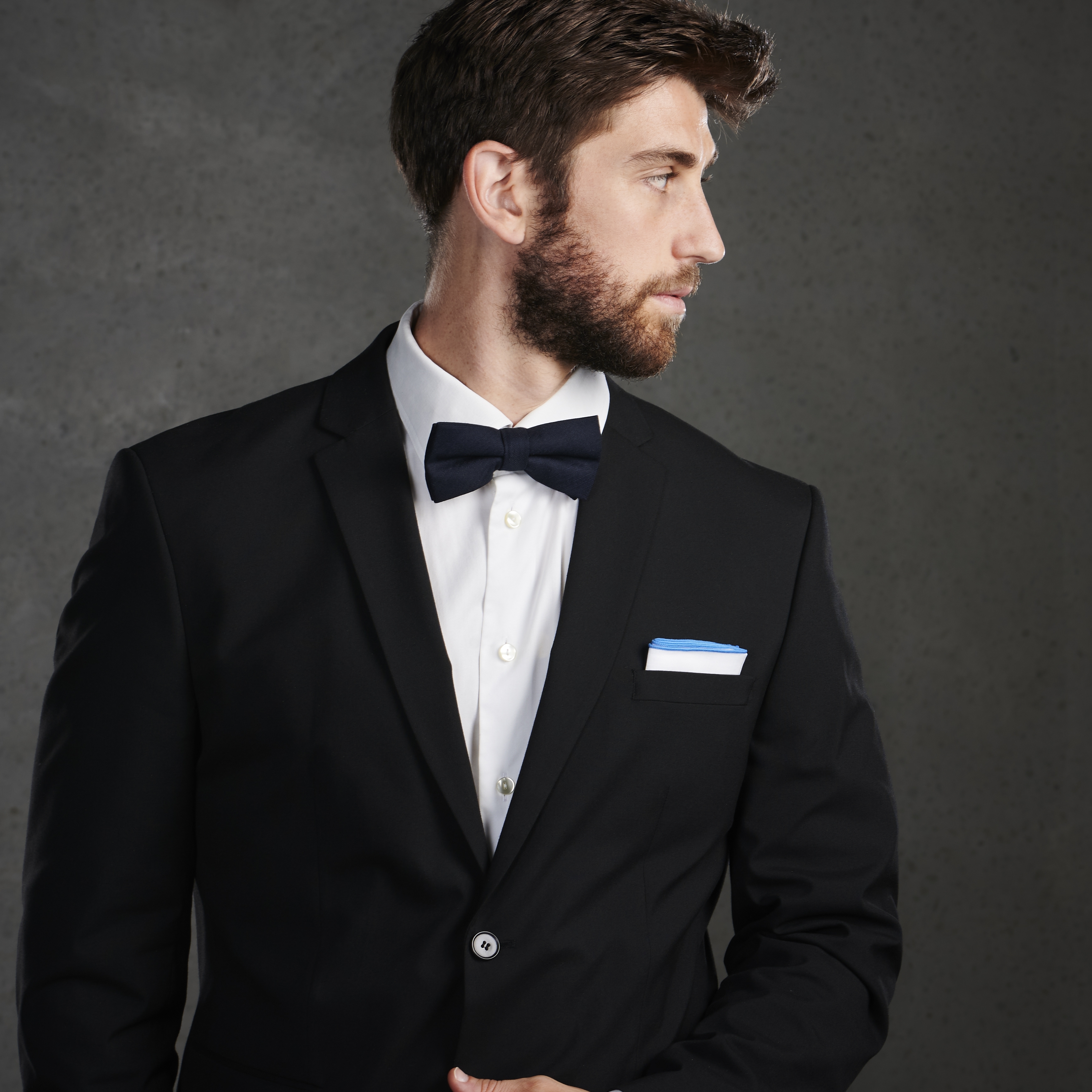 Fazzoletto da taschino bianco con bordi blu zaffiro - 4