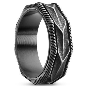 Pearce | 8 mm Vintage Black Stainless Steel Grooved Edges Ring