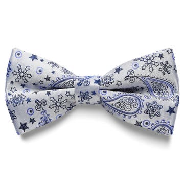 Nœud papillon pré-noué en soie à motif cachemire blanc et bleu Nœud papillon pré-noué en soie à motif cachemire blanc et bleu