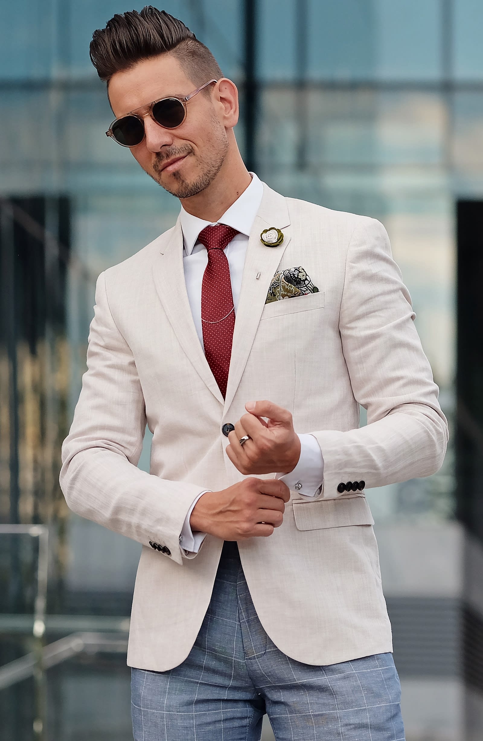 Червена копринена вратовръзка на точки 6 см - 5