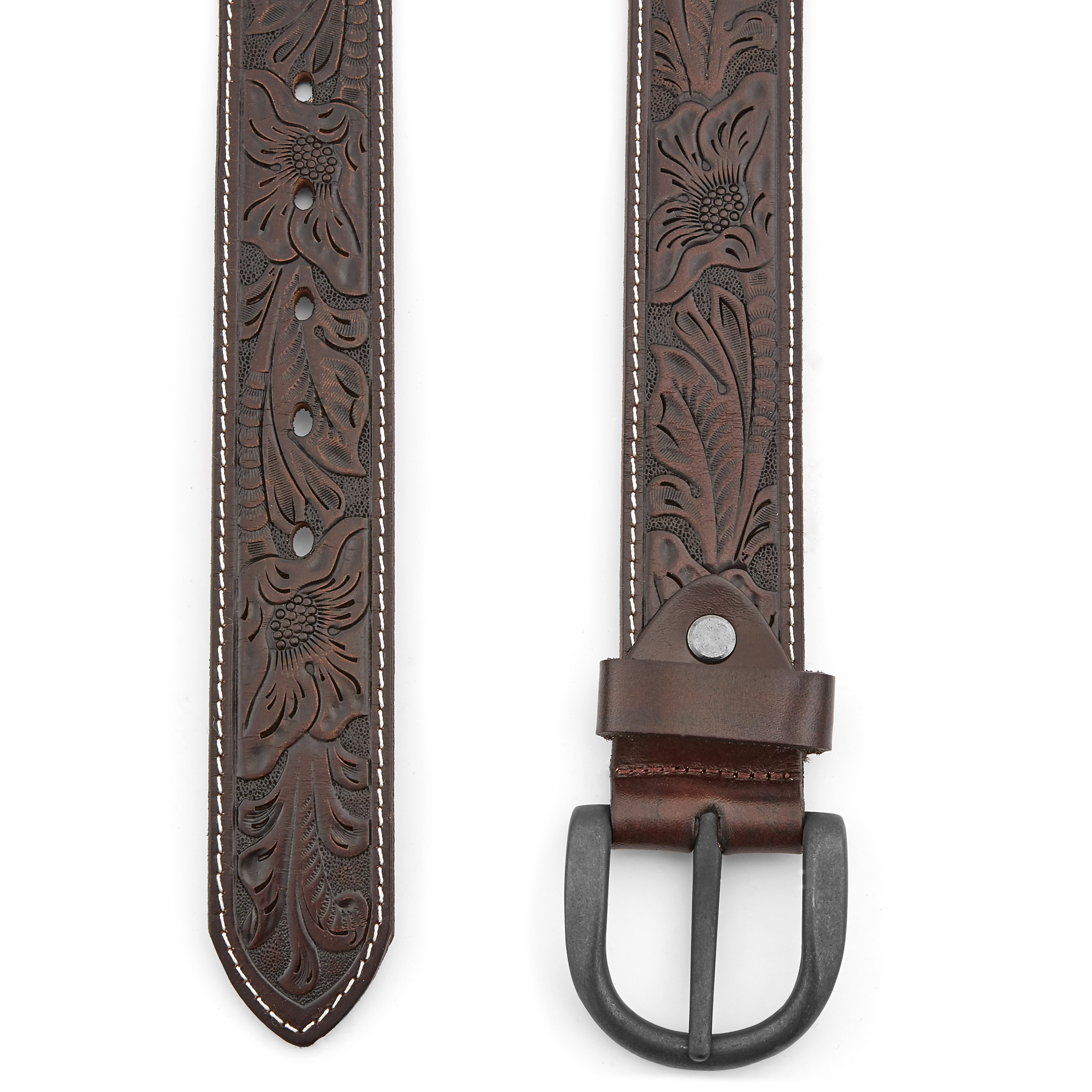 Præget Mahogni Læderbælte - 2