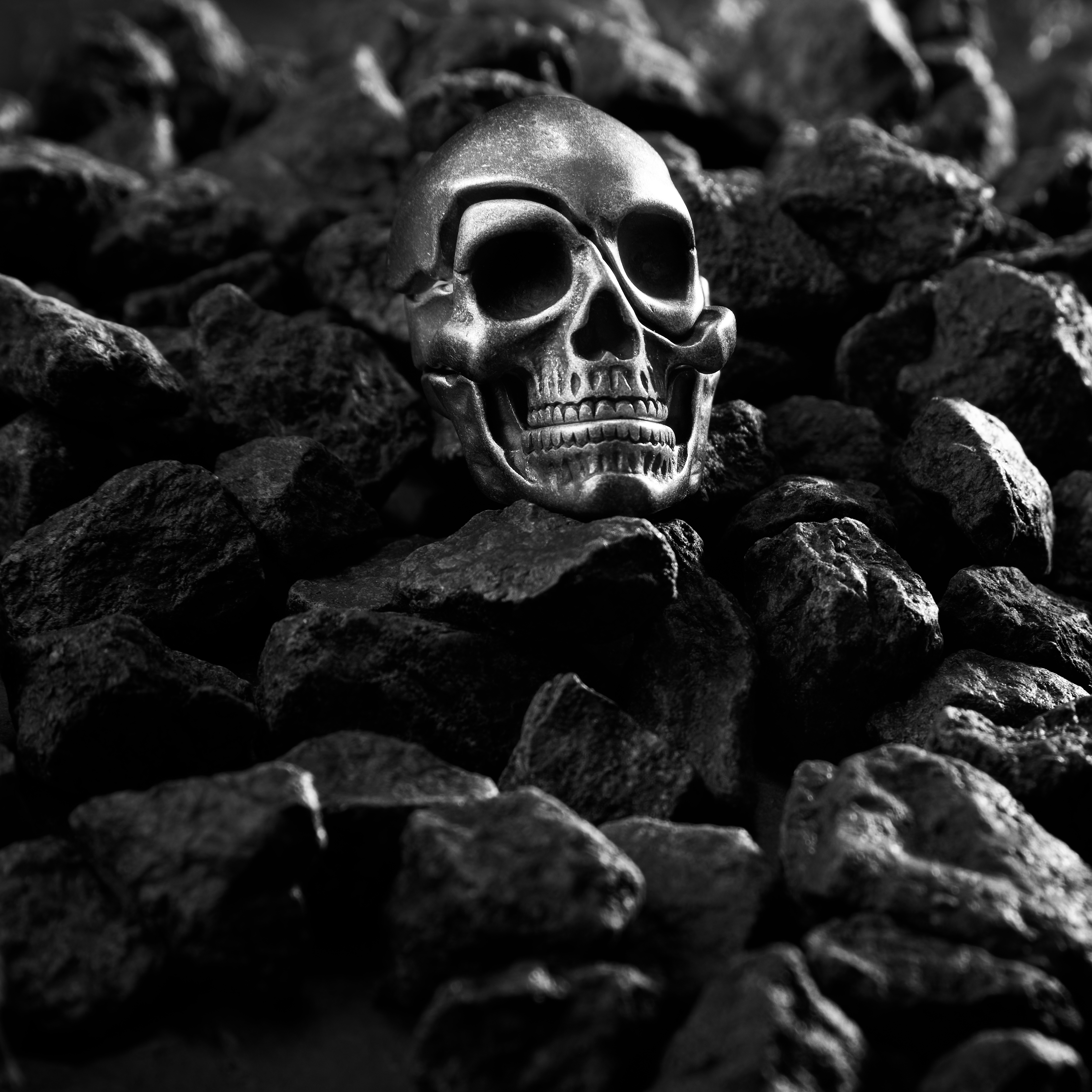 Jax | Black & Dark gray Stainless Steel 3-in-1 Skull Ring - 7