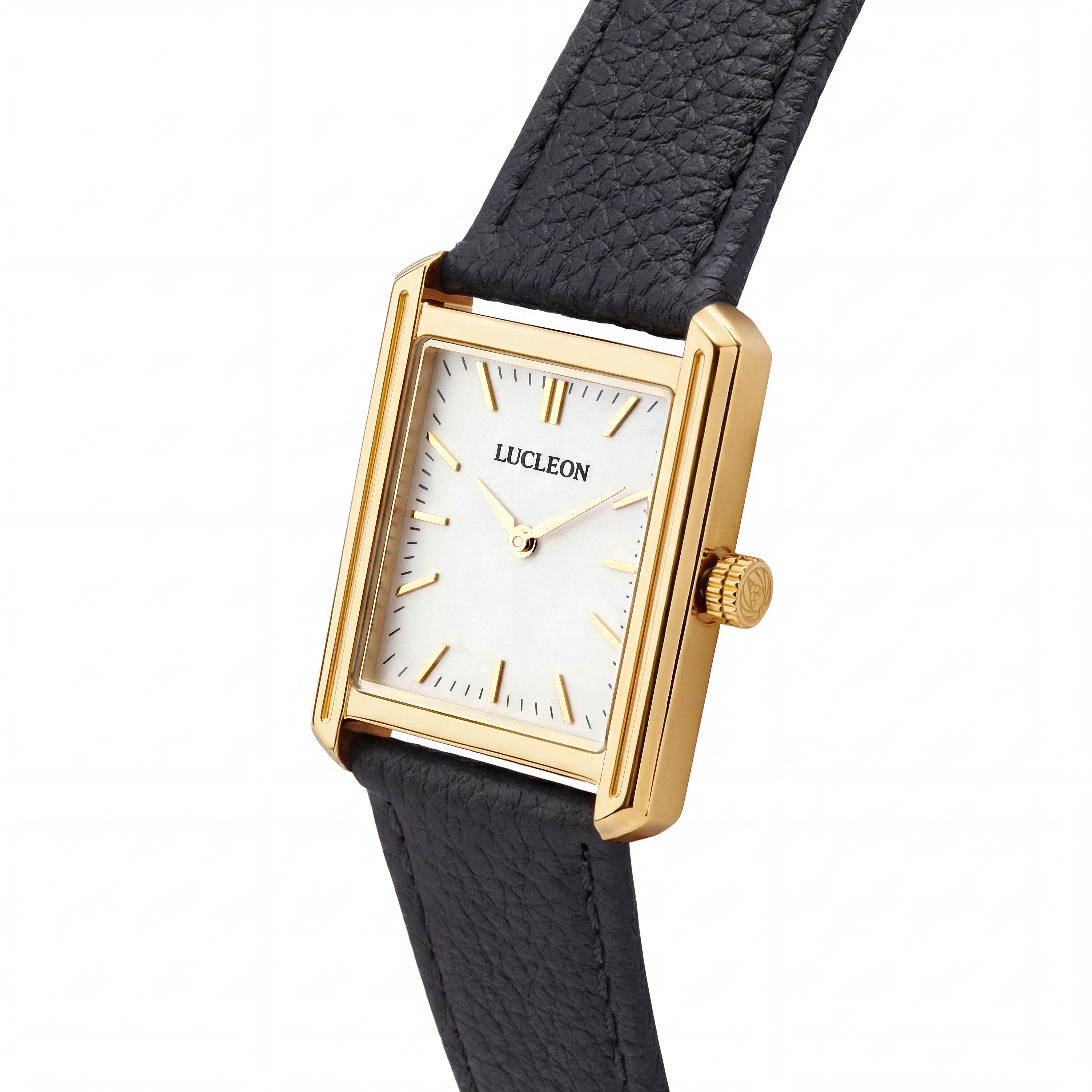 Legacy | Retro Guldtonet Firkantet Ur med Hvid Urskive & Sort Læderrem - 2